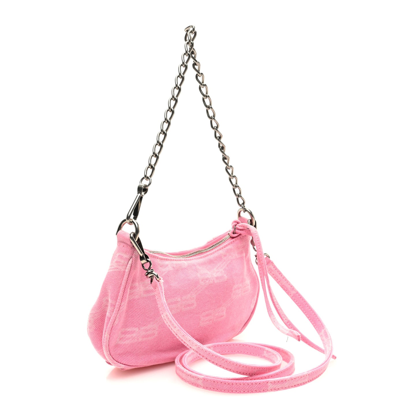 Washed Denim BB Monogram Le Cagole Mini Purse With Chain Pink