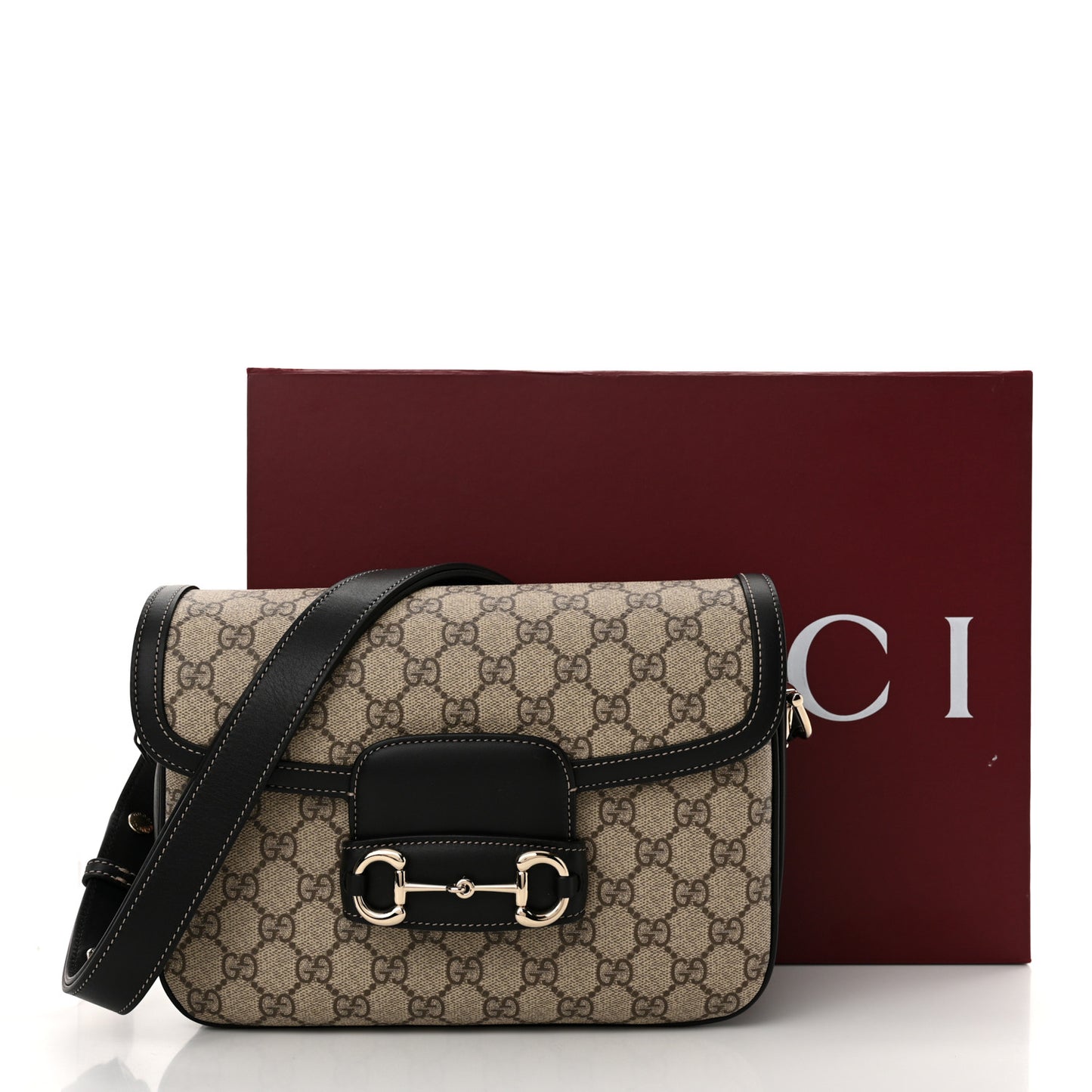 GG Supreme Monogram Horsebit 1955 Soft Small Shoulder Bag Beige Black
