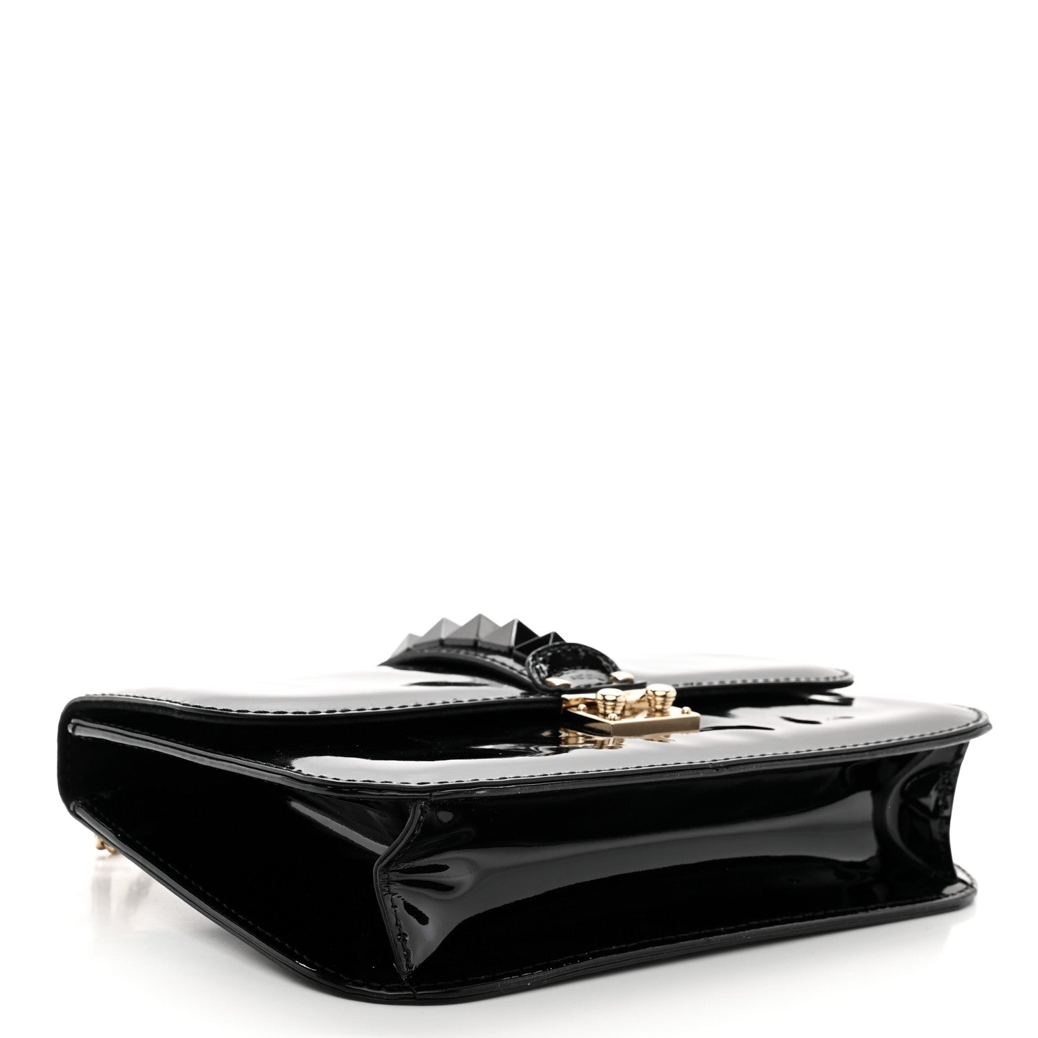 Valentino Garavani Patent Monochrome Medium Glam Lock Rockstud Flap Black 4 of 11