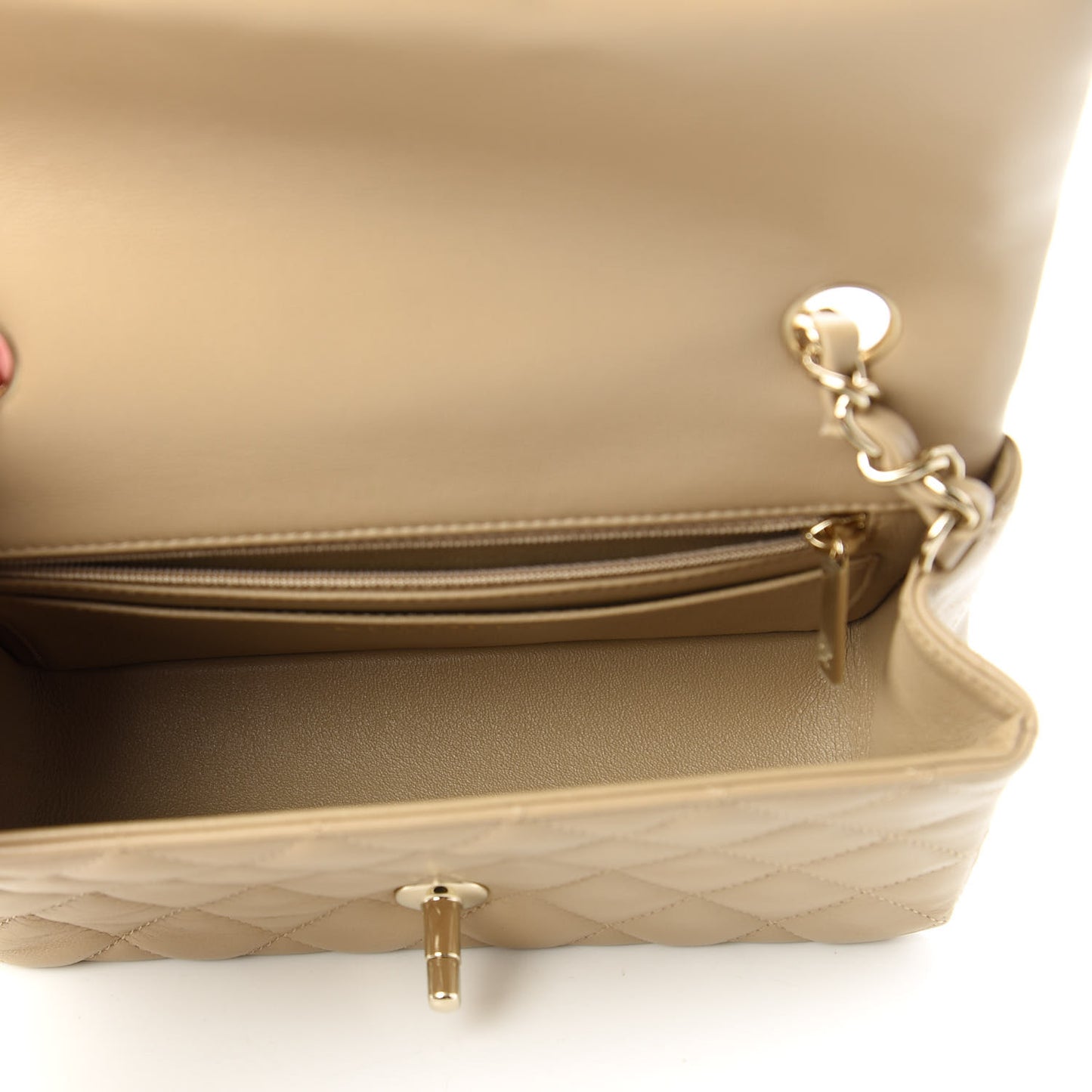 Lambskin Quilted Mini Rectangular Flap Dark Beige