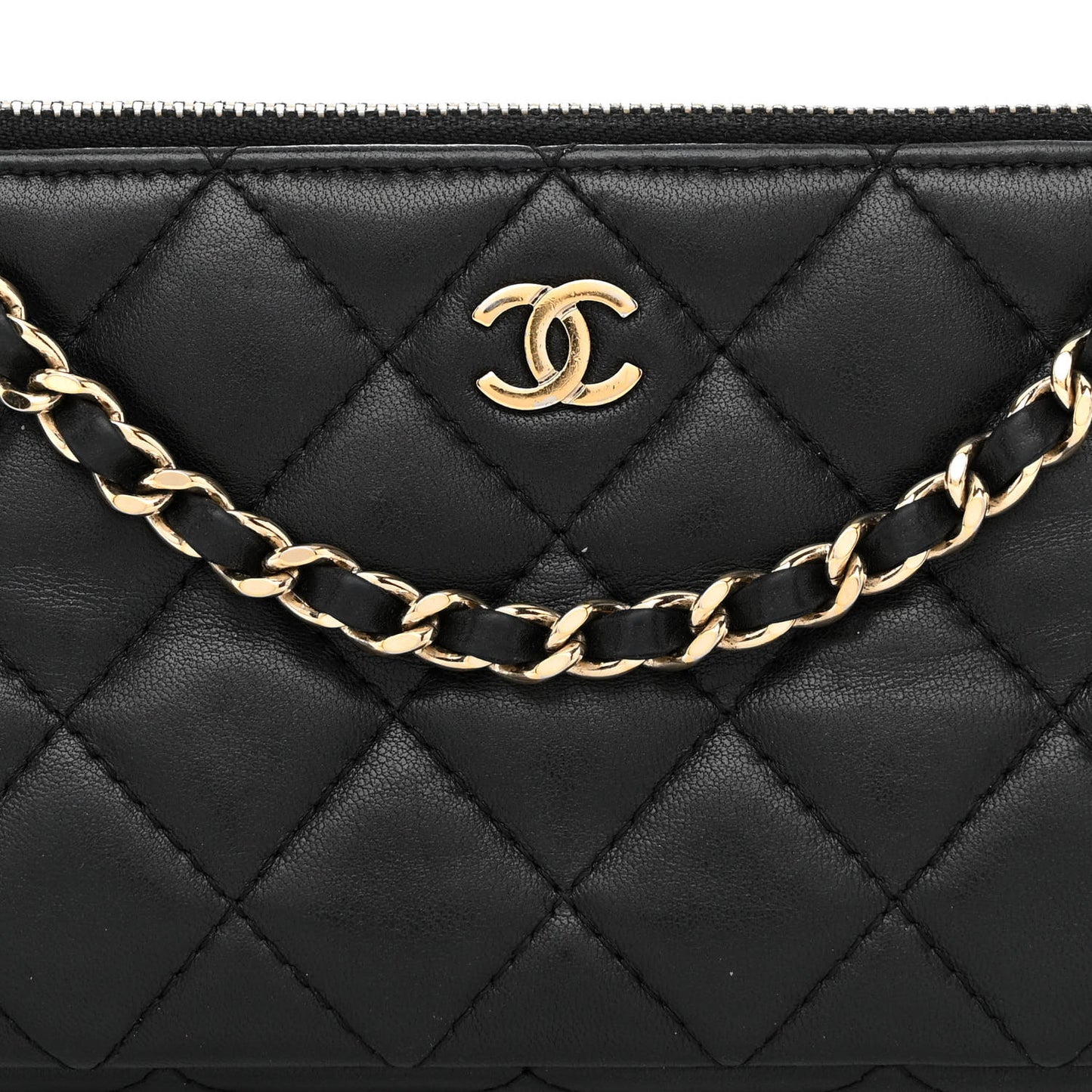 Lambskin Quilted Small Clutch With Chain Black