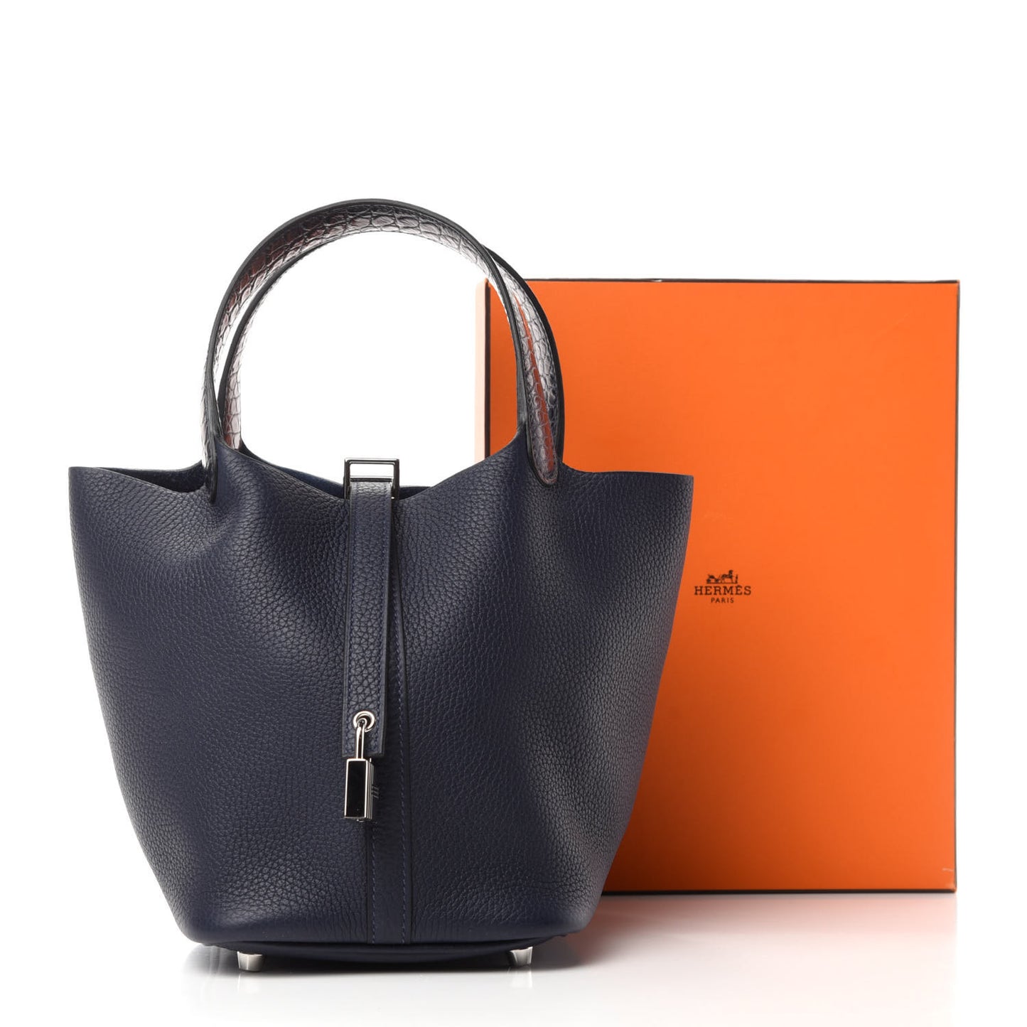 Taurillon Clemence Matte Alligator Picotin Lock Touch 18 PM Bleu Nuit