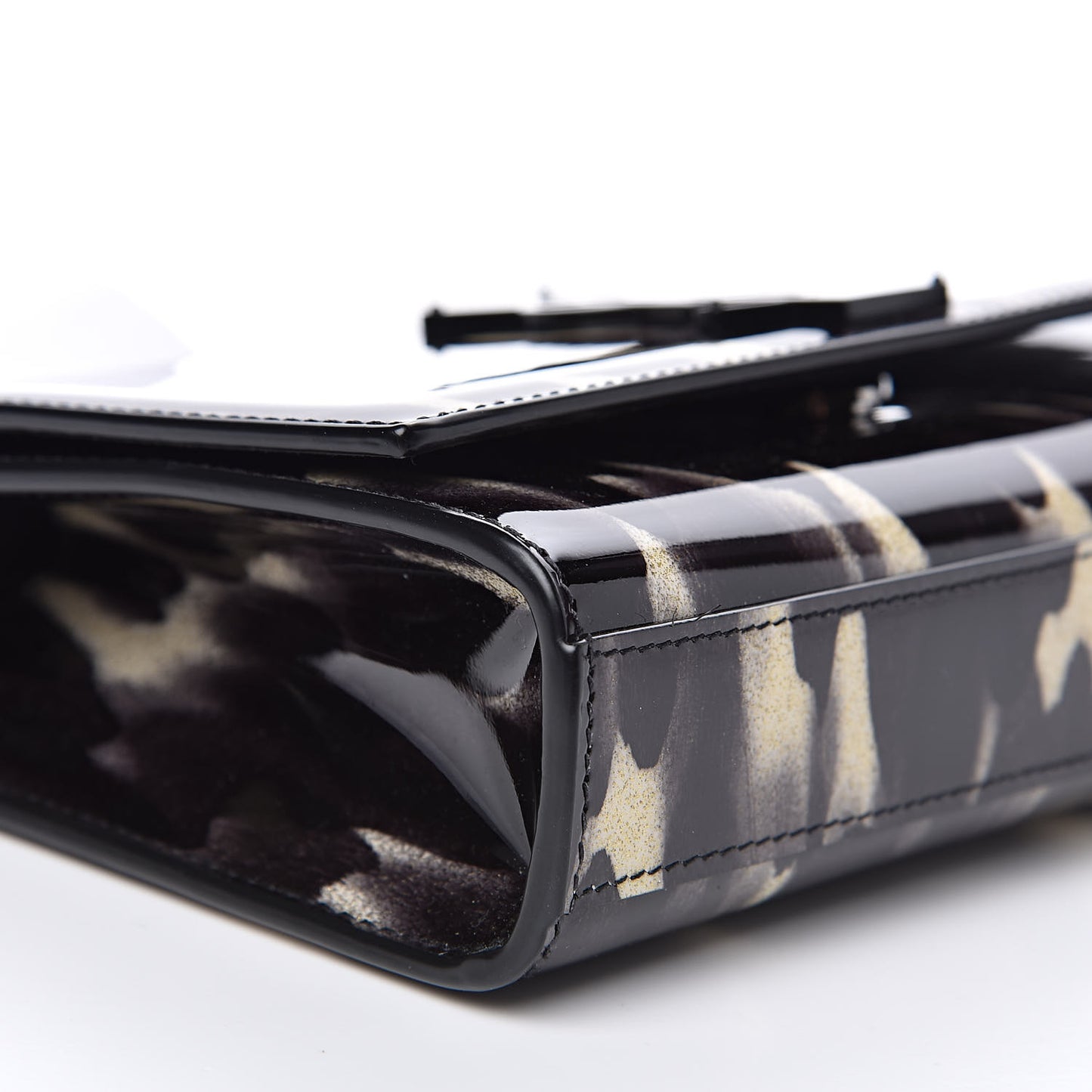 Patent Small Monogram Kate Satchel Black Ivory Gold