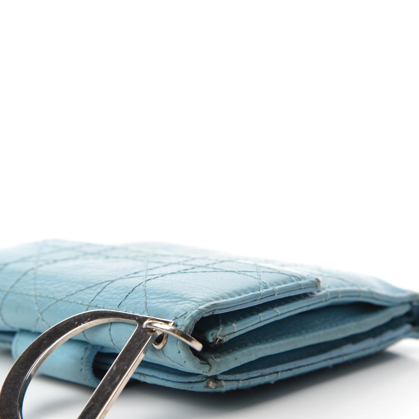 Grained Calfskin Cannage Lady Dior French Wallet Light Blue