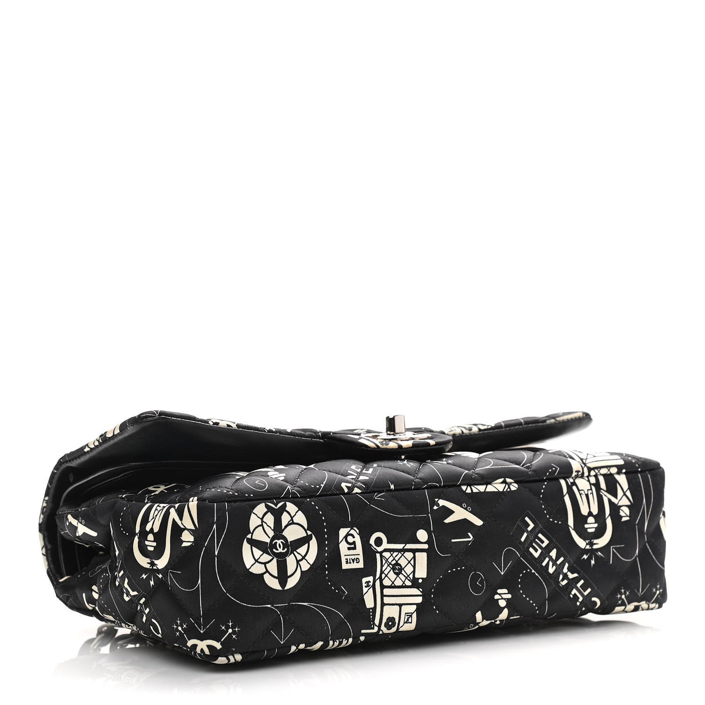 Satin Airline Printed Medium Double Flap Black White