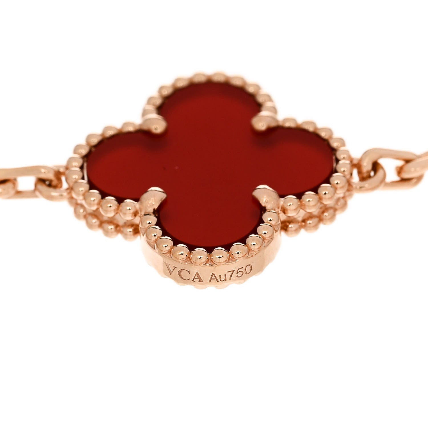 Van Cleef & Arpels 18K Rose Gold Carnelian 5 Motifs Guilloche Vintage Alhambra Bracelet 4 of 5