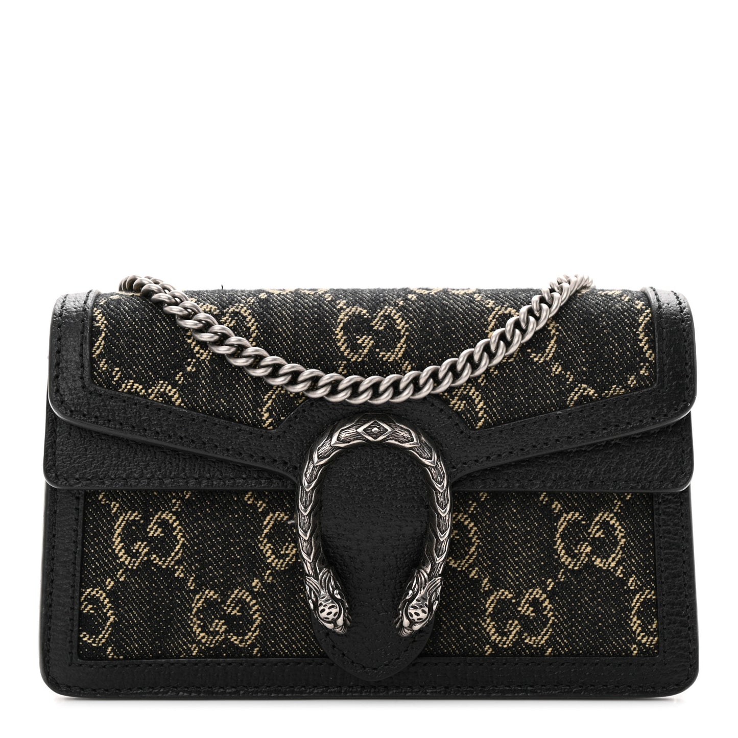 Jacquard Black Denim GG Monogram Super Mini Dionysus Shoulder Bag Black Ivory