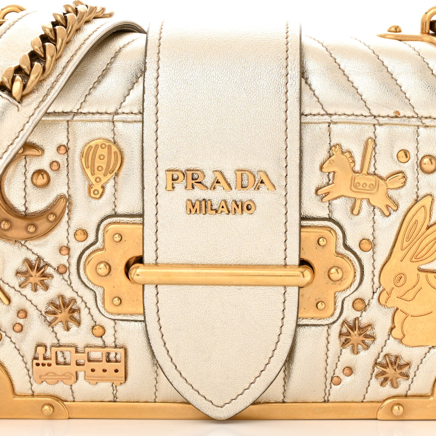 Metallic Nappa Impunture Embellished Cahier Bag Pirite