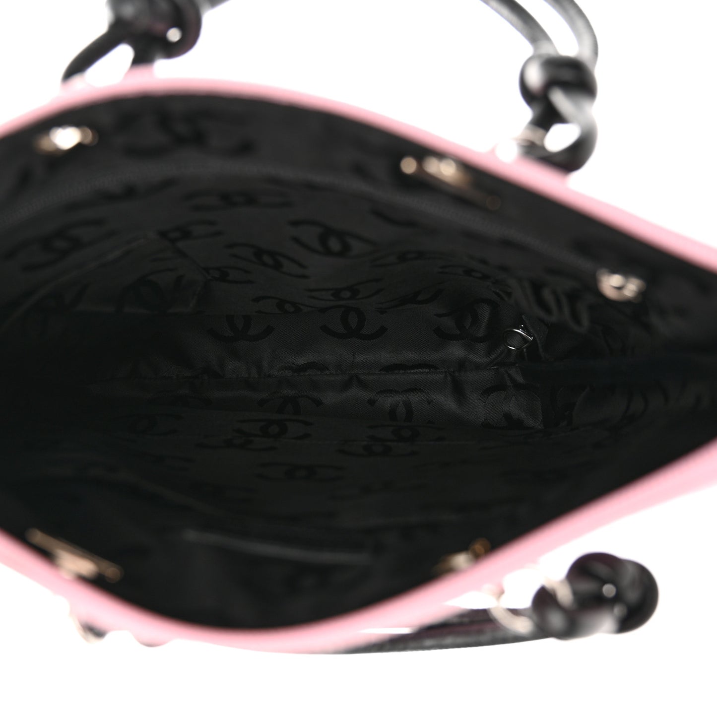 Calfskin Quilted Cambon Flat Tote Pink Black