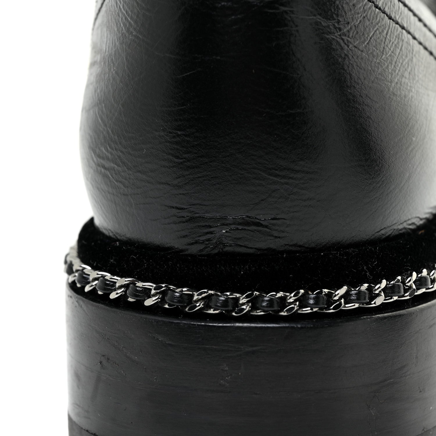 Chanel Crackled Calfskin Velvet Pearl Combat Short Boots 39 Black 15 of 19