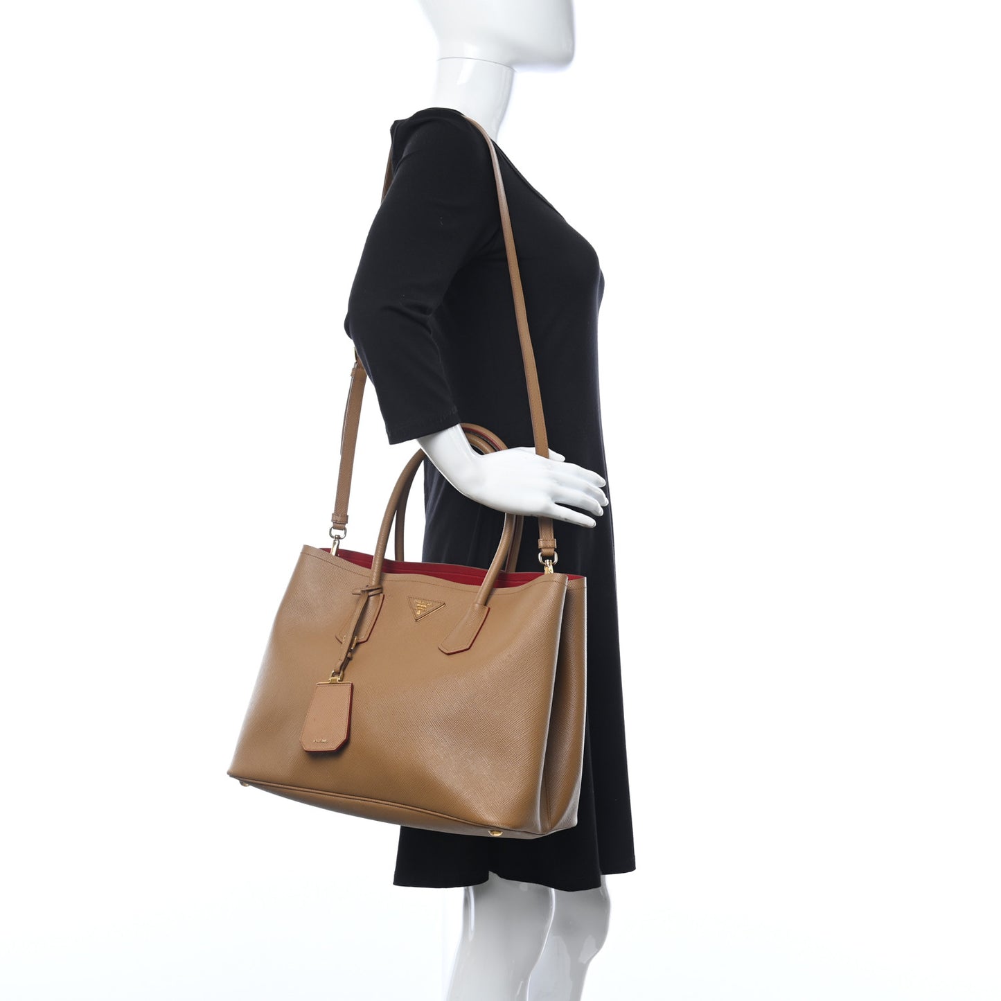 Saffiano Cuir Large Double Bag Caramel Fuoco