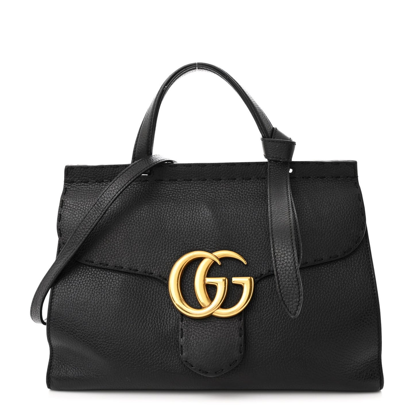Calfskin Small GG Marmont Top Handle Bag Black