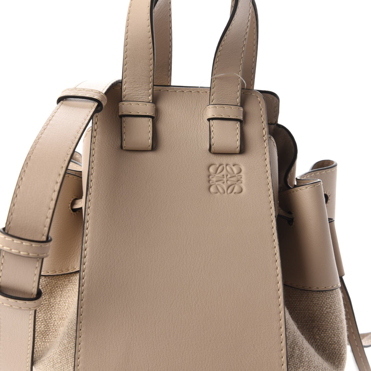 Calfskin Canvas Mini Hammock Shoulder Bag Natural Light Oat