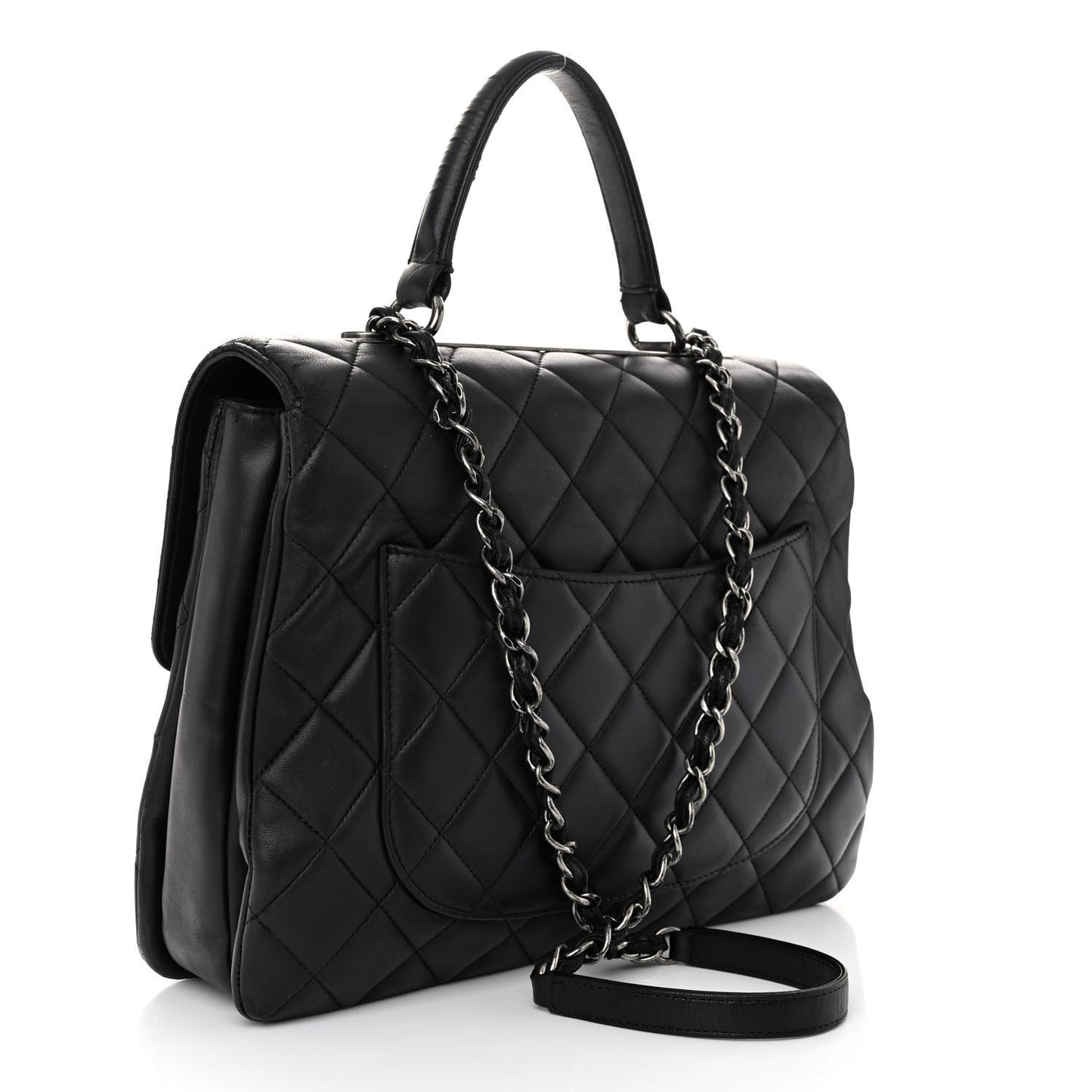 Lambskin Quilted Large Trendy CC Dual Handle Flap Bag Black
