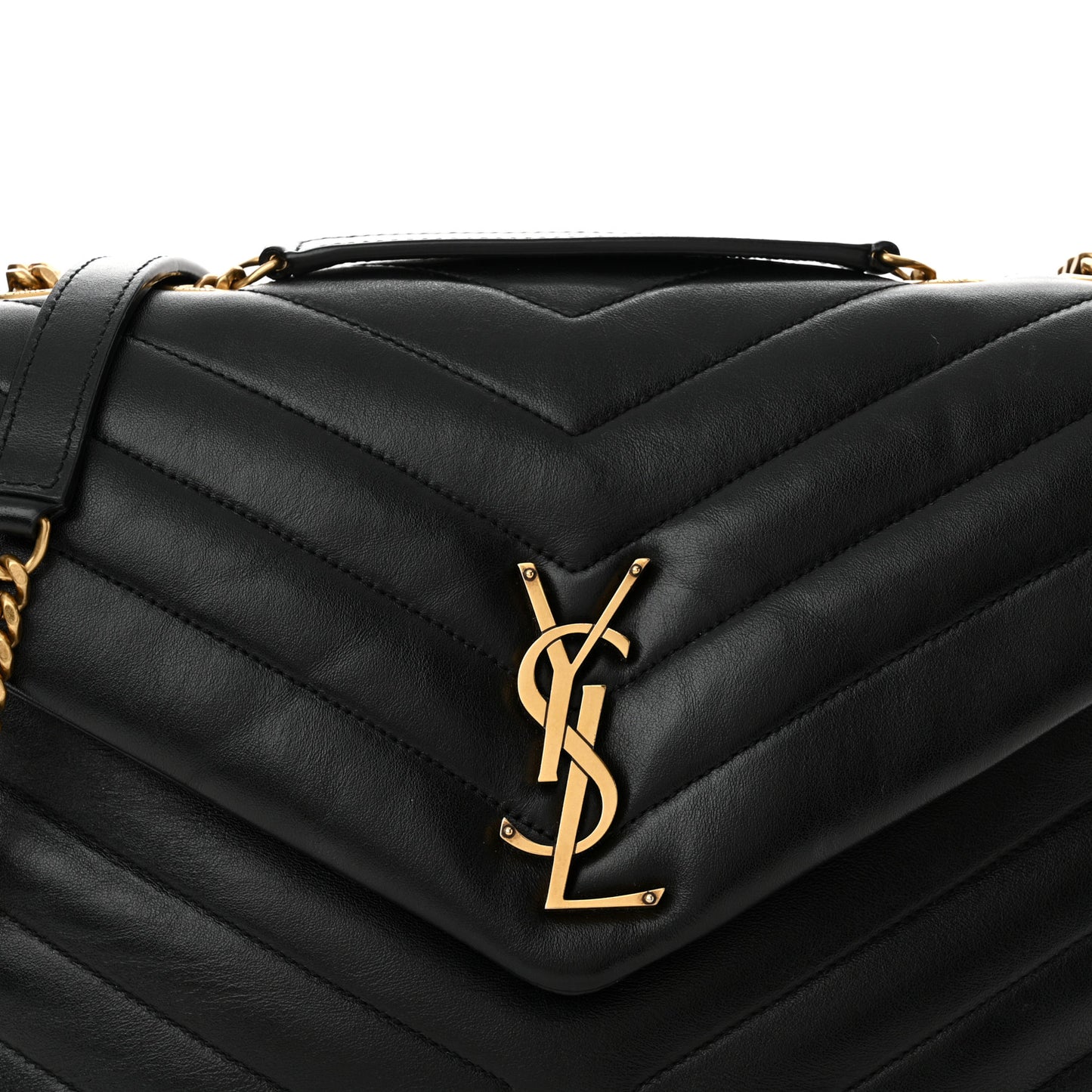 Calfskin Y Quilted Monogram Medium Loulou Chain Satchel Black