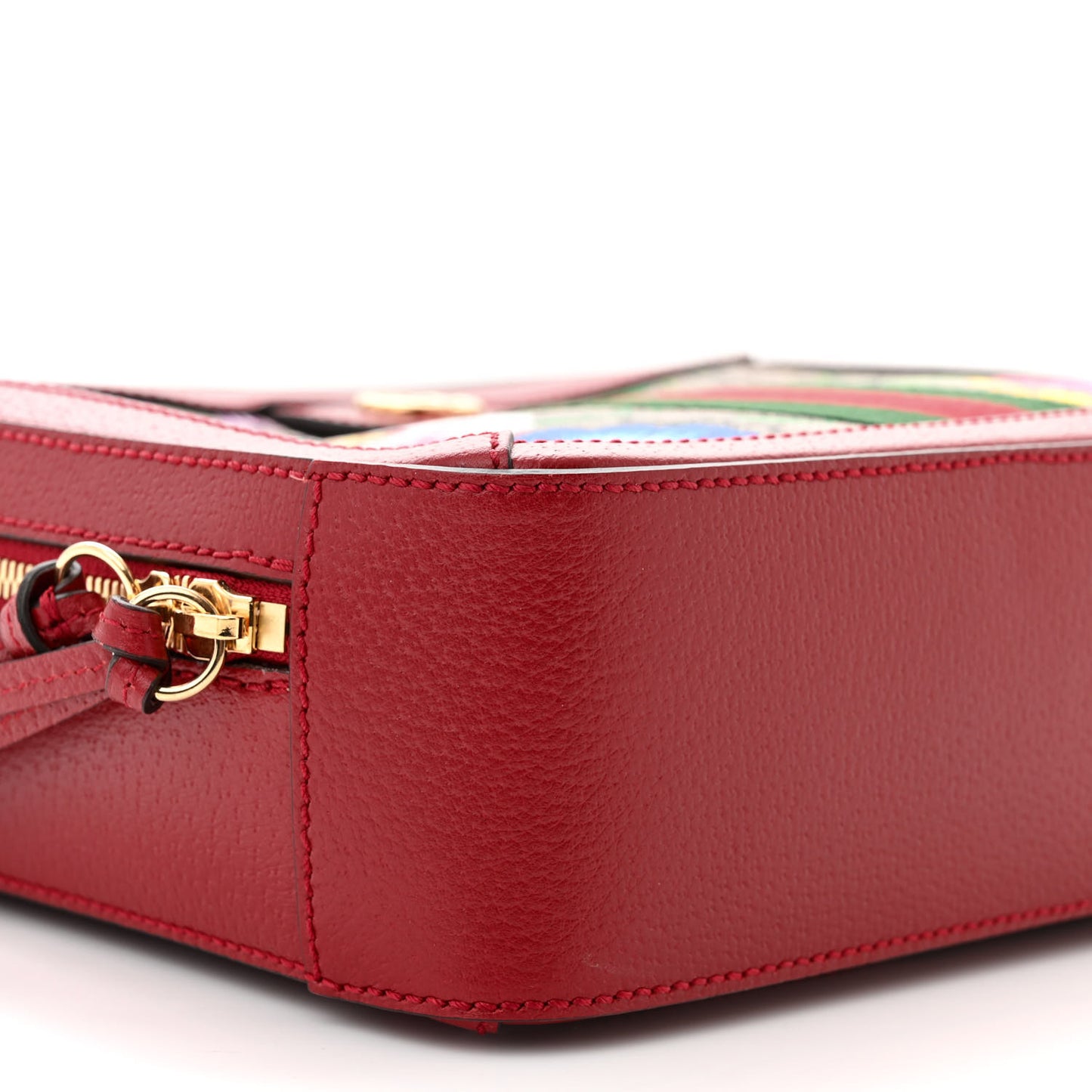 GG Supreme Monogram Flora Web Small Ophidia Top Handle Shoulder Bag Hibiscus Red