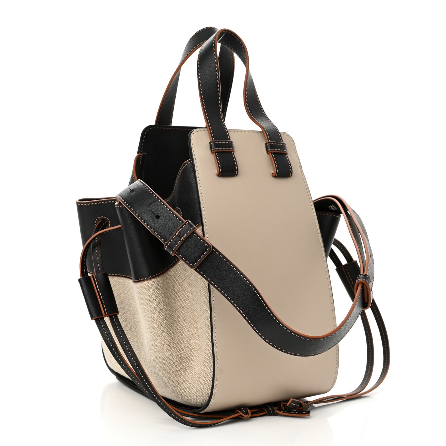 Calfskin Canvas Small Hammock Shoulder Bag Mink Black