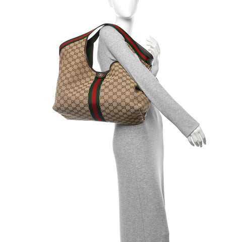 GG Monogram Web Large Giglio Tote Beige Brown