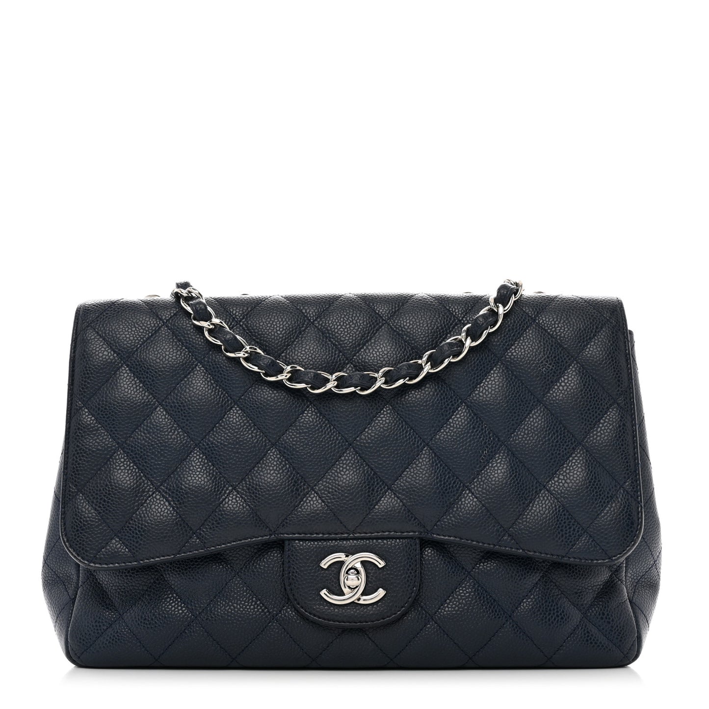 Caviar Quilted Jumbo Single Flap Navy