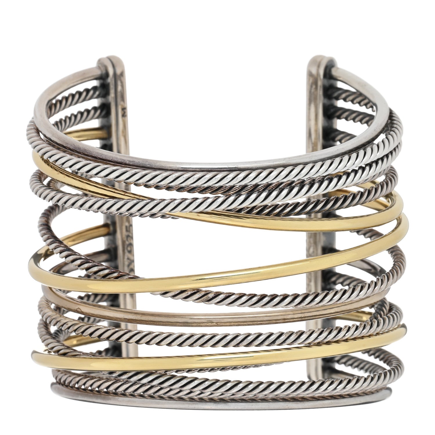 David Yurman Sterling Silver 18K Yellow Gold Extra Wide Crossover Cuff Bracelet 1 of 3
