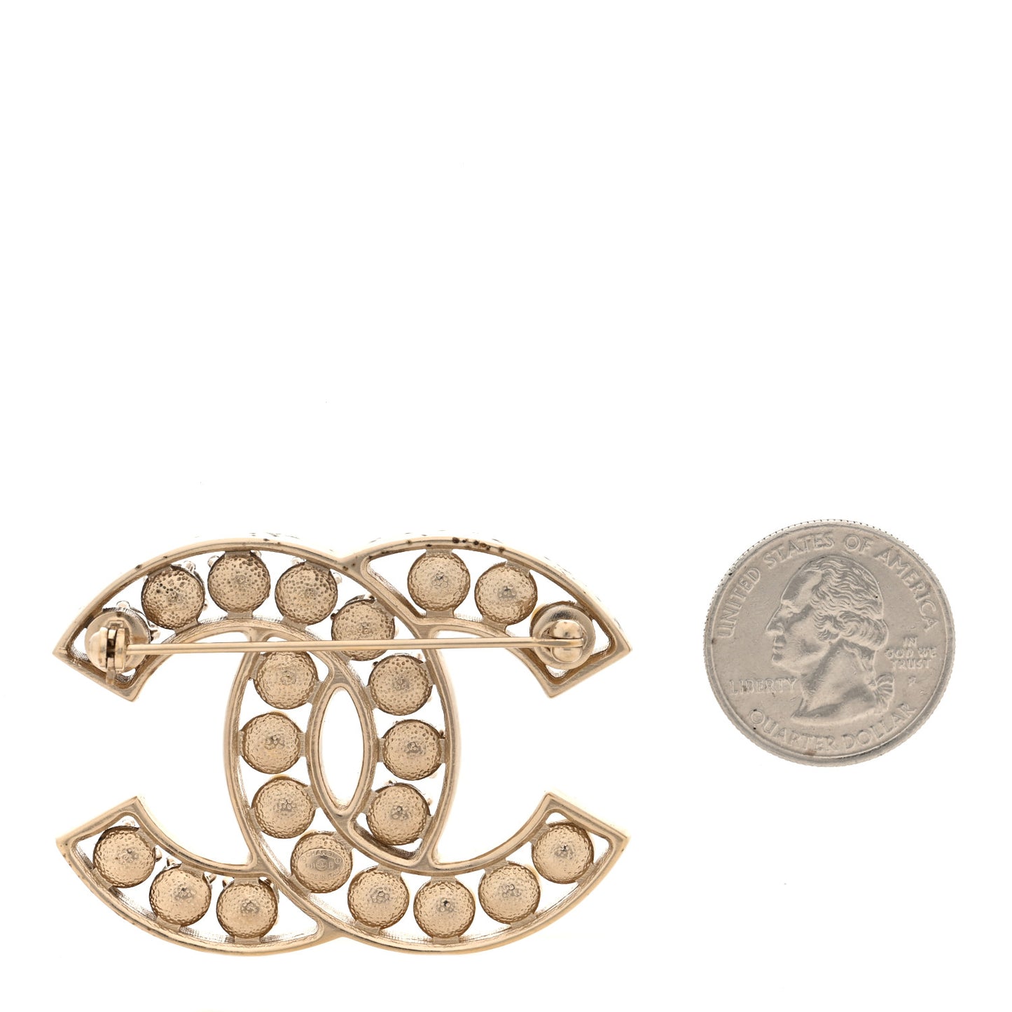 Pearl Crystal CC Brooch Gold Pearly White