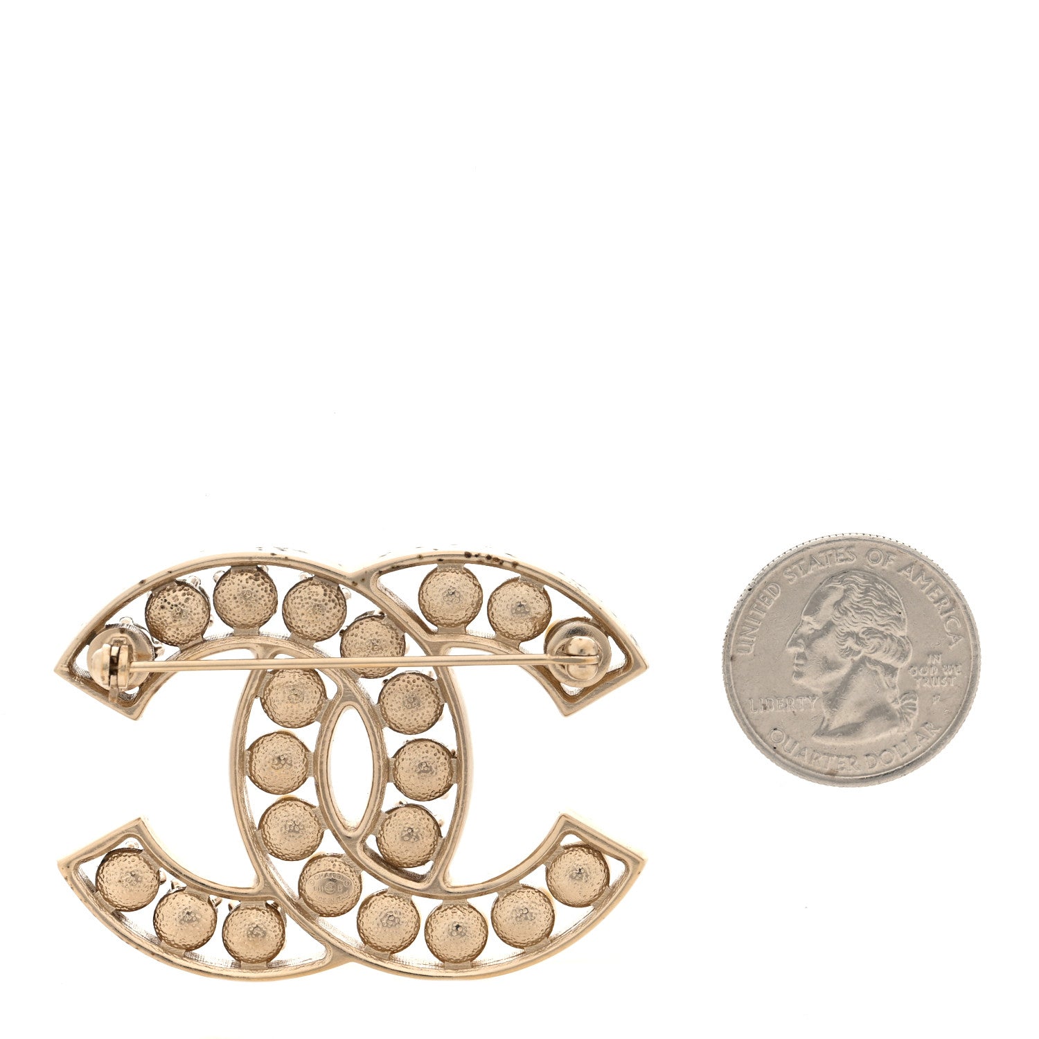 Chanel Pearl Crystal CC Brooch Gold Pearly White 2 of 3