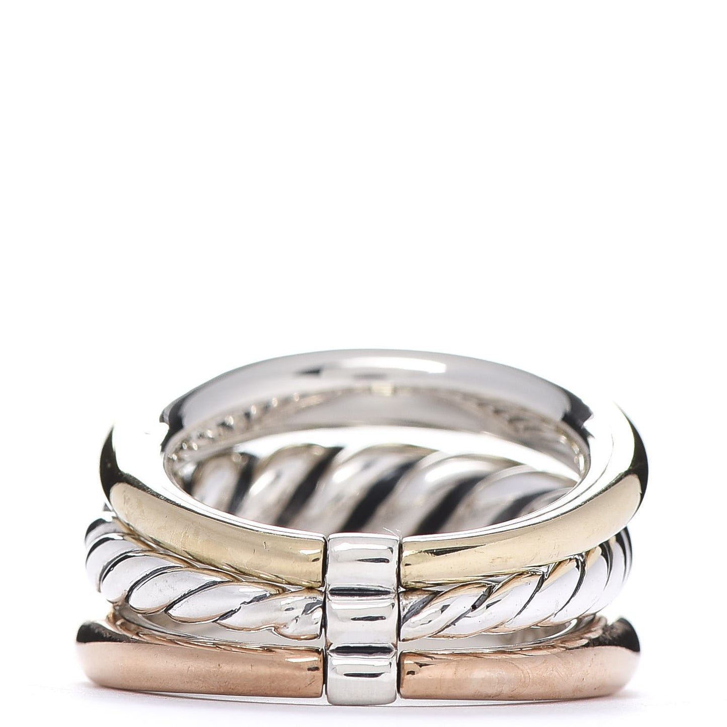 Sterling Silver Bronze Brass Pure Form Three-Row Ring 56 7.5