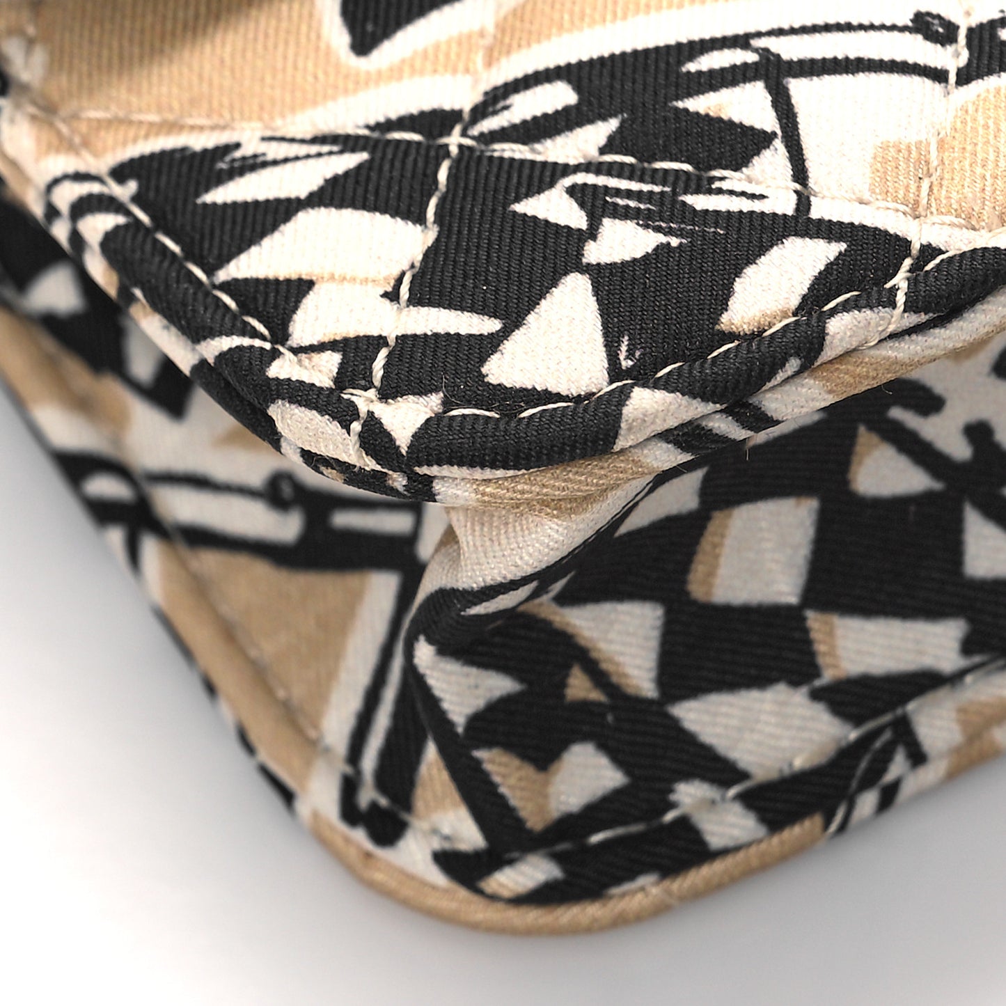 Canvas Check Flag Printed CC Clutch With Chain Beige Multicolor