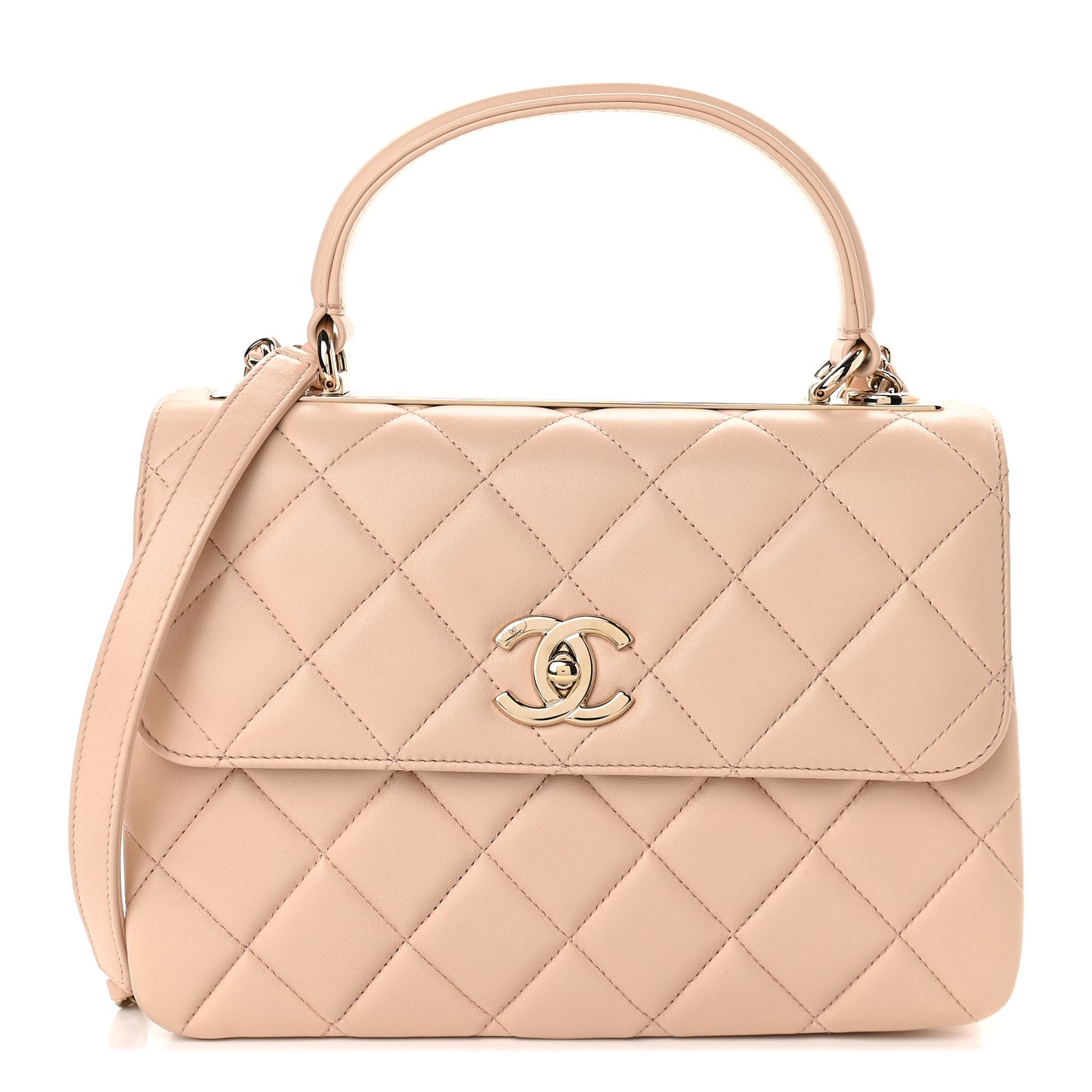 Lambskin Quilted Small Trendy CC Dual Handle Flap Bag Beige