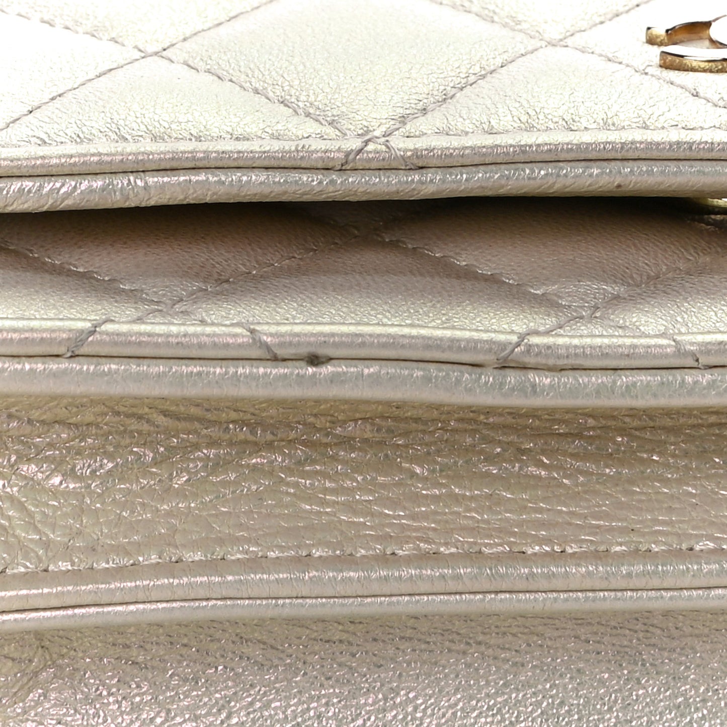 Iridescent Lambskin Quilted Mini Wallet On Chain WOC Ivory
