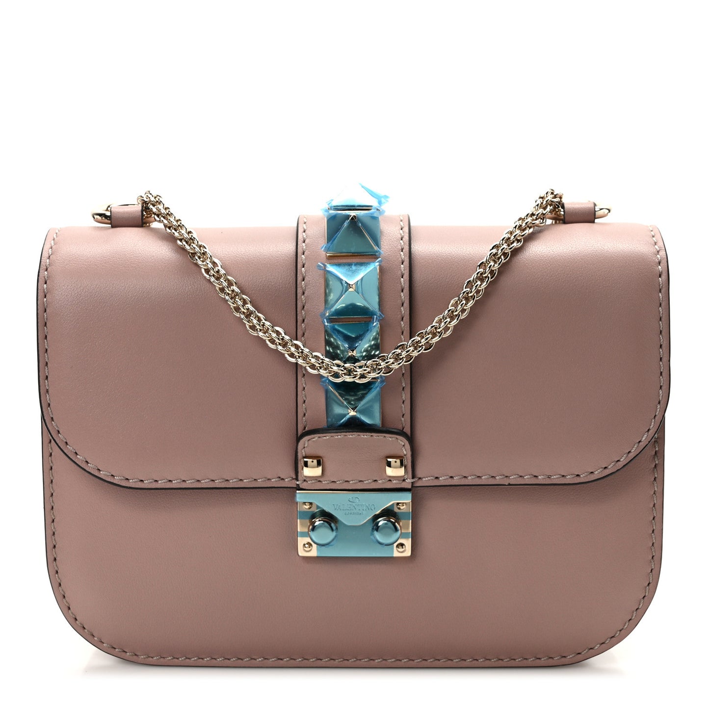 Vitello Small Glam Lock Rockstud Flap Poudre