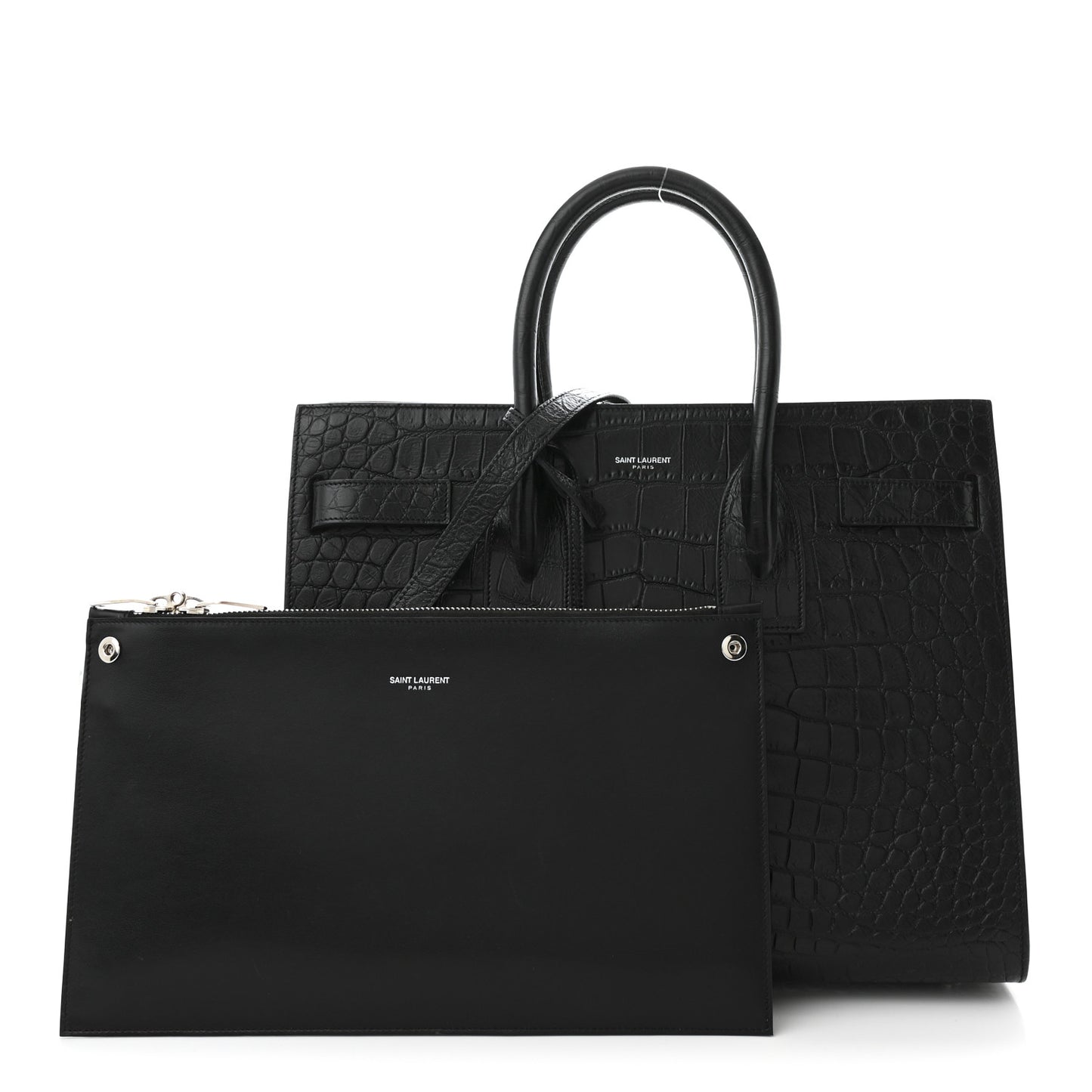 Calfskin Crocodile Embossed Small Sac de Jour Black
