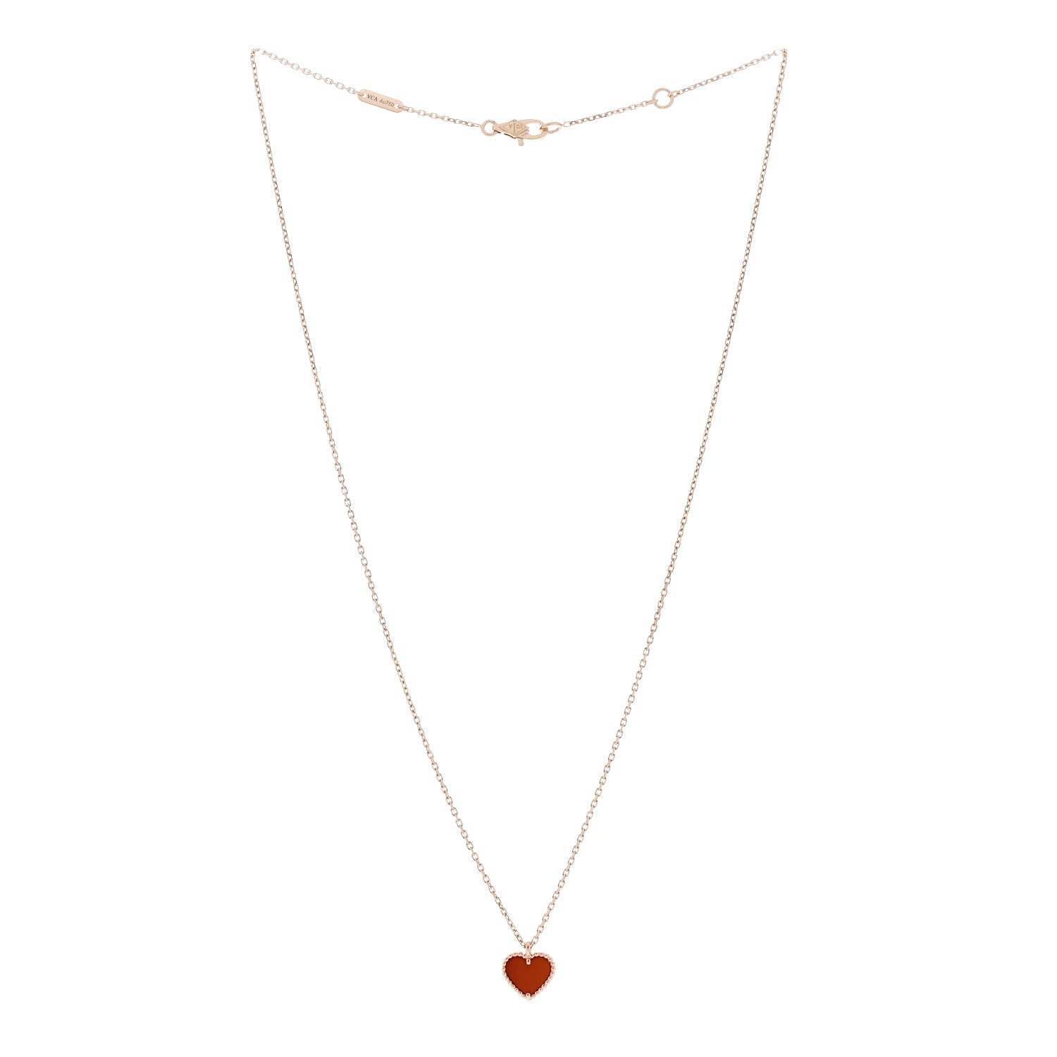 Van Cleef & Arpels 18K Rose Gold Carnelian Sweet Alhambra Heart Pendant Necklace 3 of 6