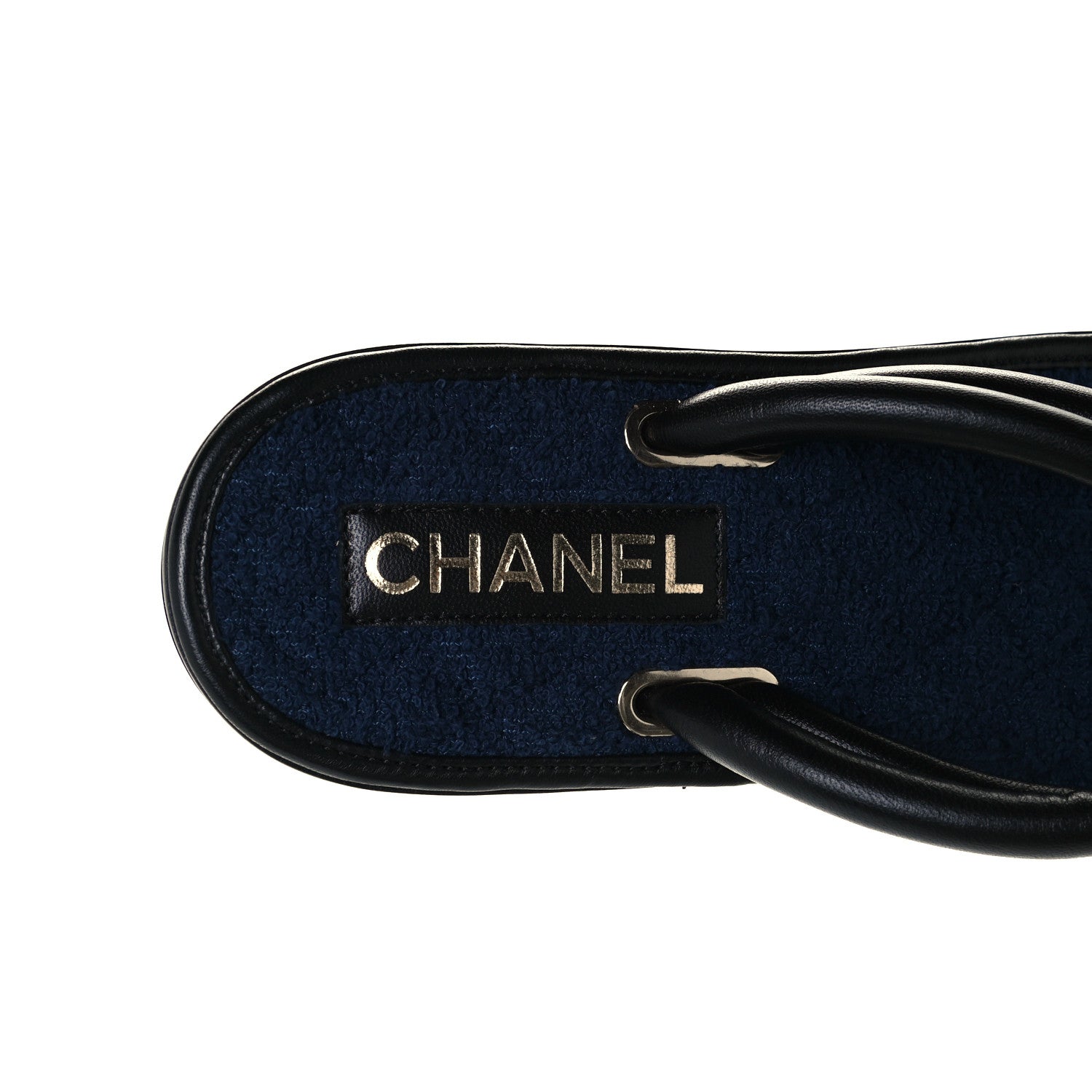 Chanel Lambskin Fabric CC Thong Sandals 36.5 Black Dark Navy 9 of 10