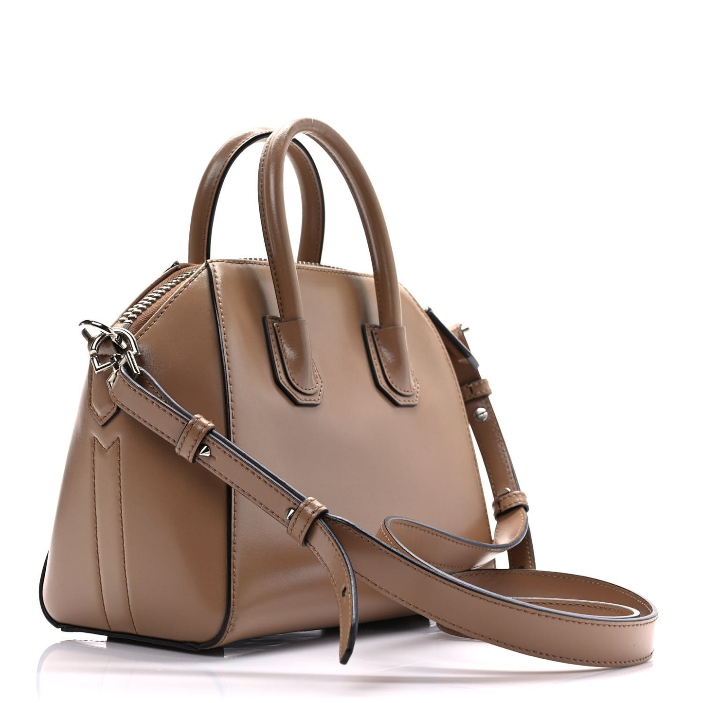 Shiny Lord Calfskin Mini Antigona Dark Beige