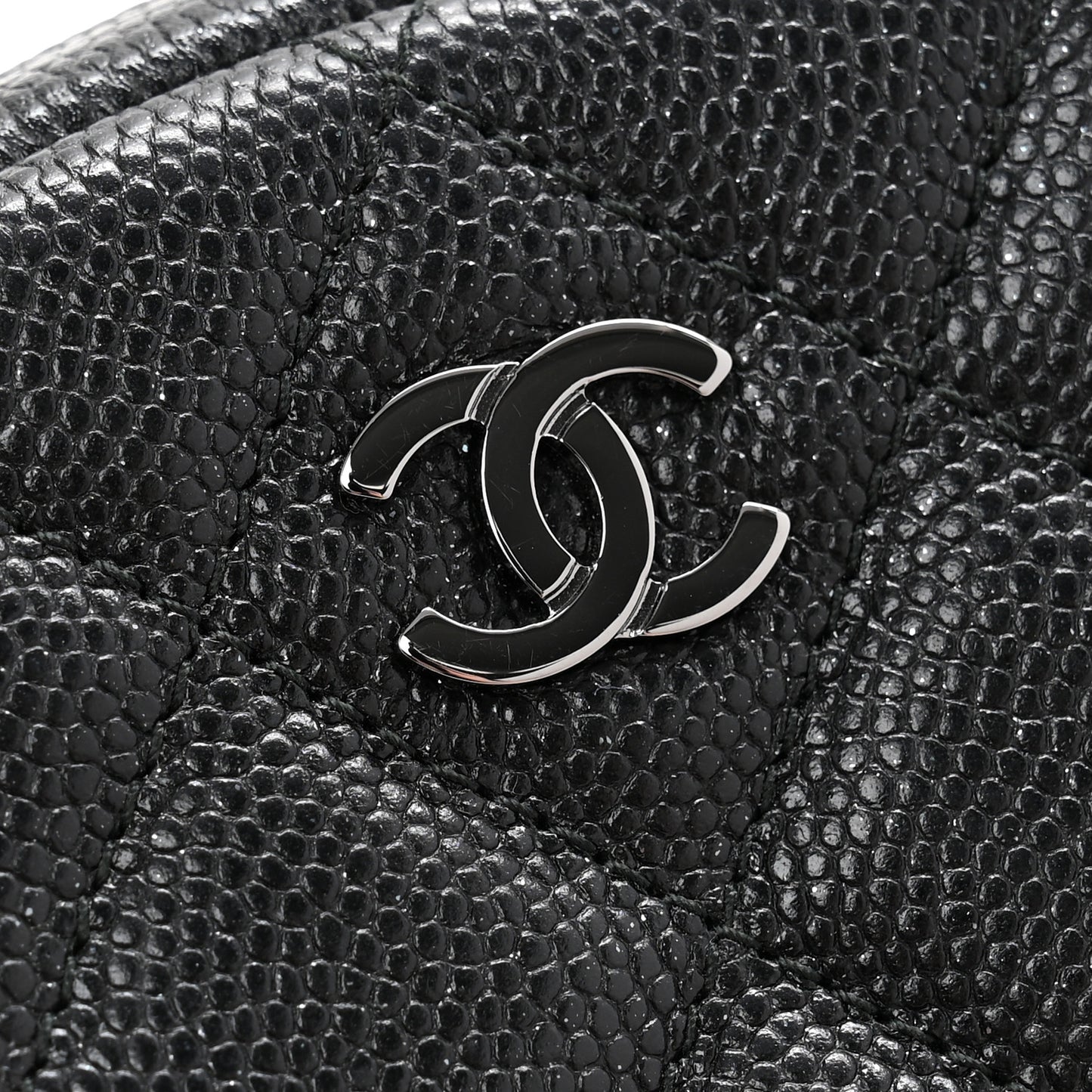 Iridescent Caviar Quilted Zip Around Classic Coin Purse Black