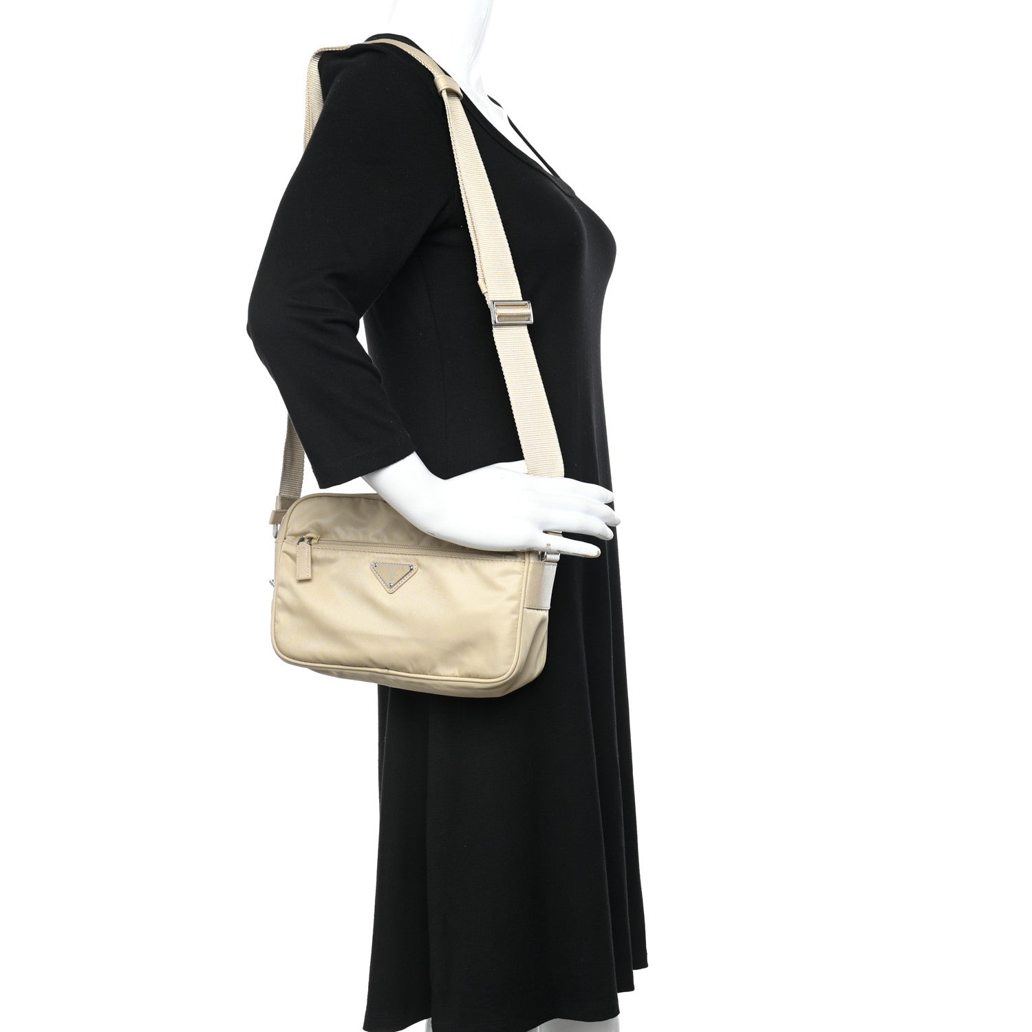 Prada Re-Nylon Vela Saffiano Double Zip Shoulder Bag Deserto 2 of 11