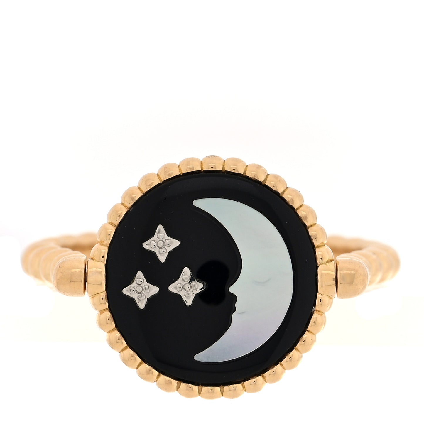 18K Yellow White Gold Diamond Black Onyx Mother of Pearl Rose Celeste Ring 51 5.75
