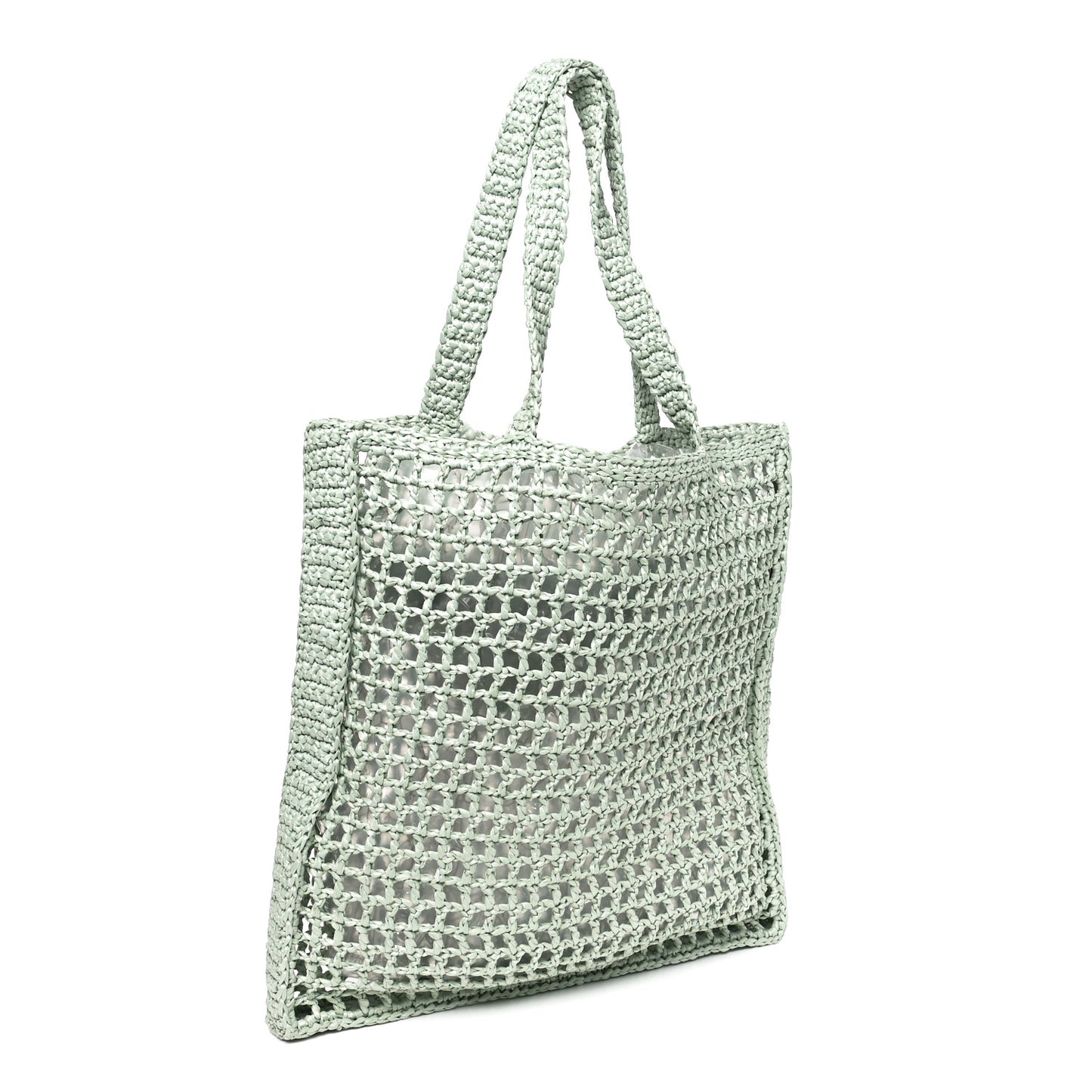 Yarn Raffia Effect Crochet Logo Embroidered Tote Bag Acqua