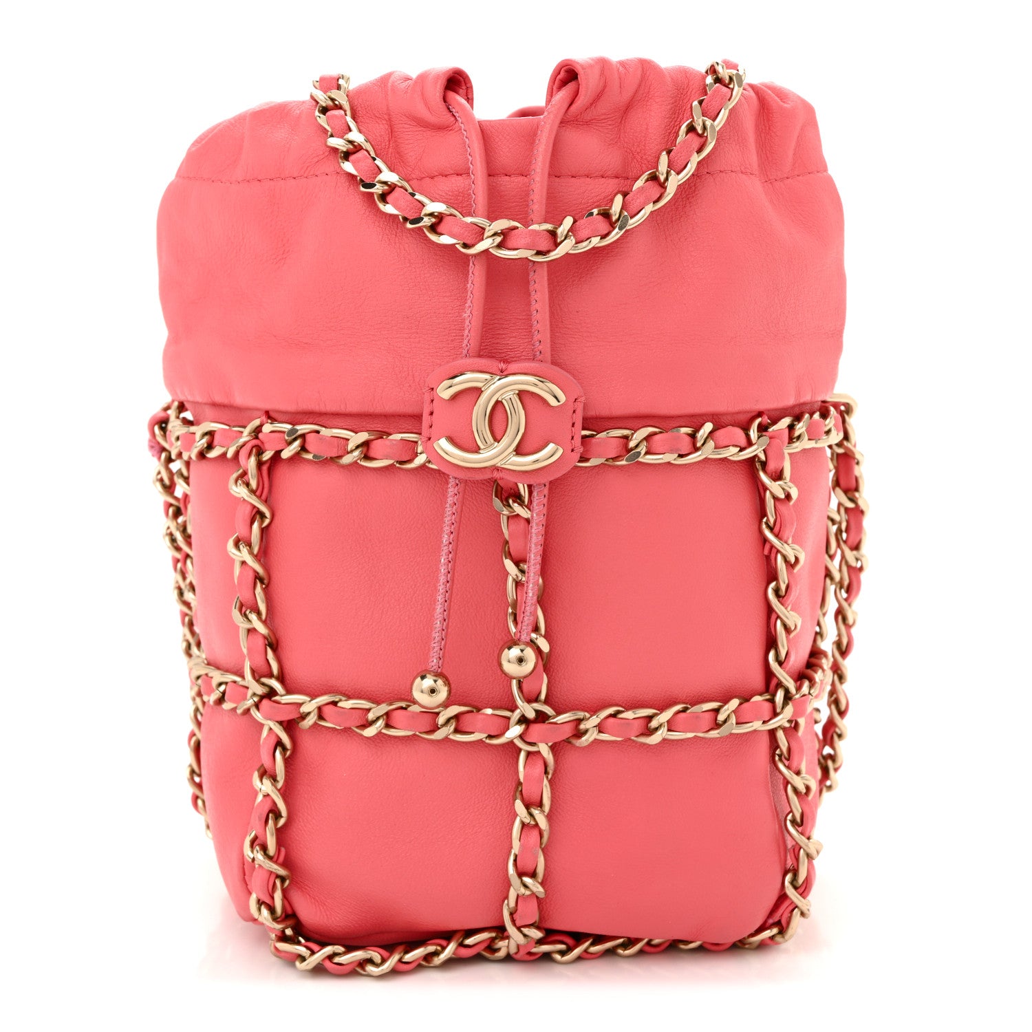 Chanel Lambskin Bucket Chain Drawstring Bag Pink 1850724