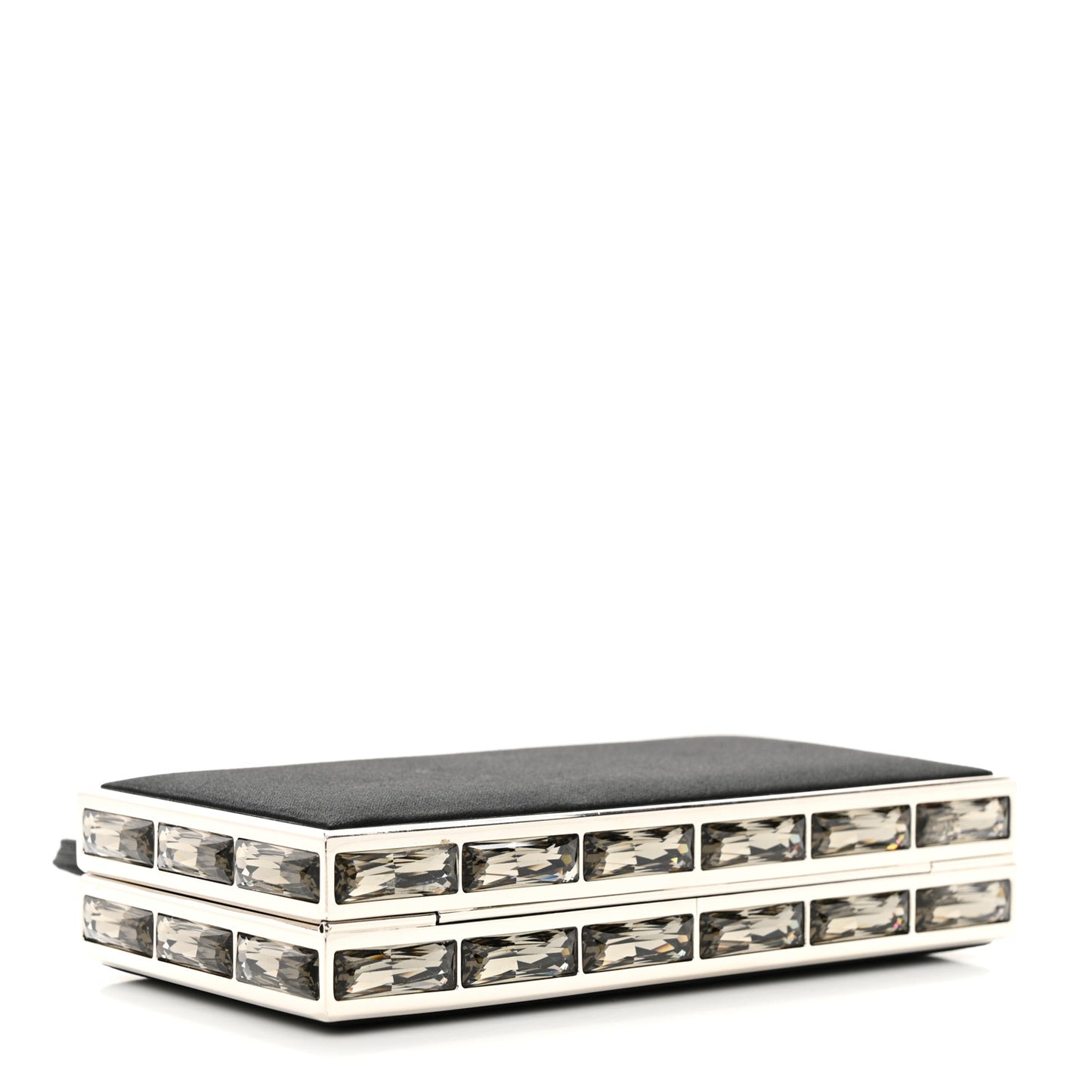 Satin Crystal Box Clutch Black Silver