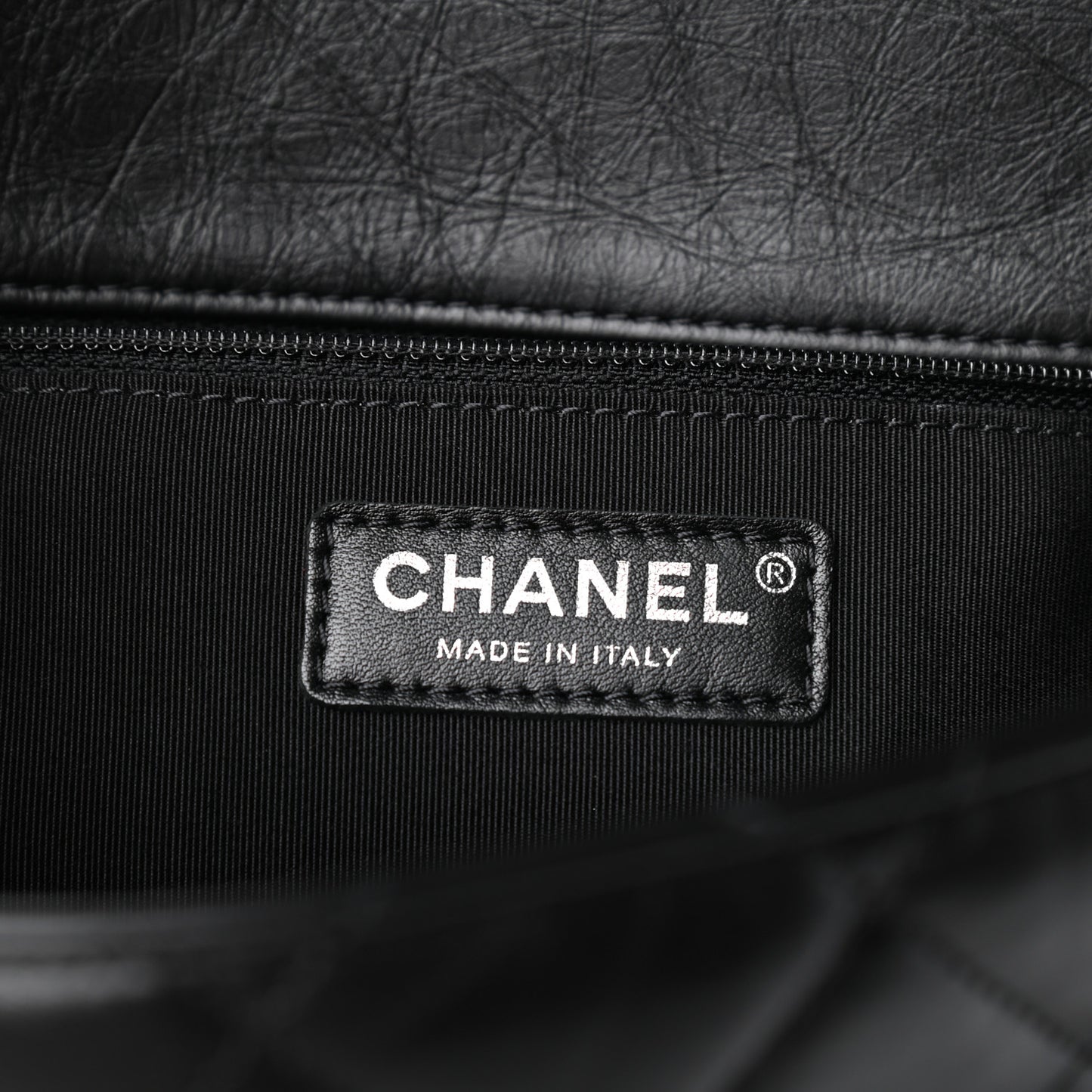 Crumpled Calfskin Quilted Large Chain All Over Flap Bag Black