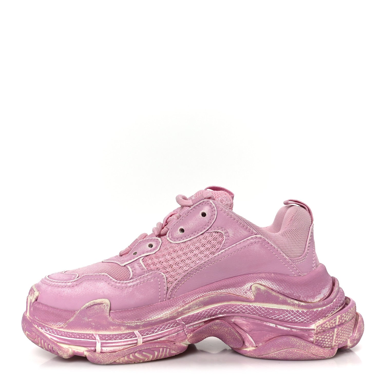 Balenciaga Fabric Mesh Distressed Womens Triple S Sneakers 36 Pink