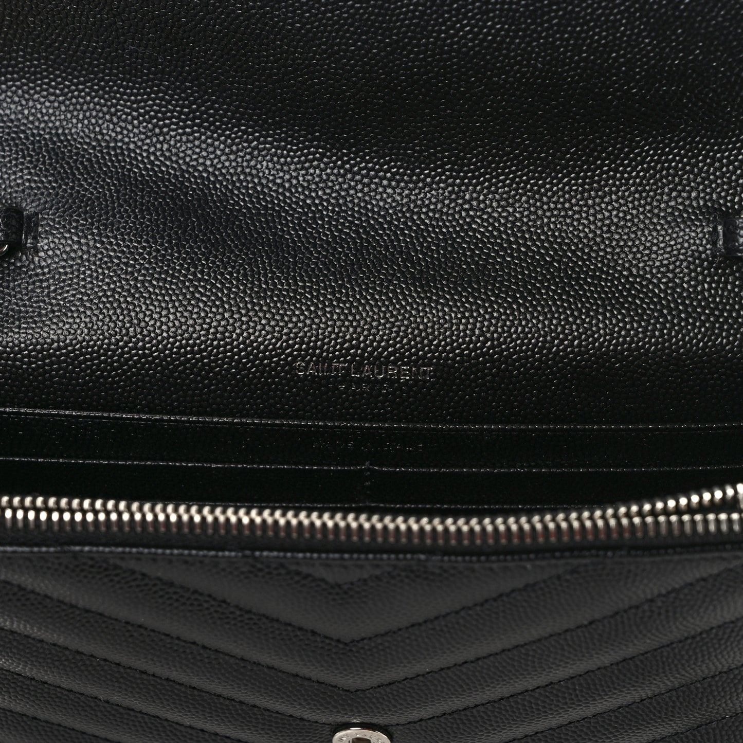 Grain De Poudre Matelasse Chevron Monogram Envelope Chain Wallet Black