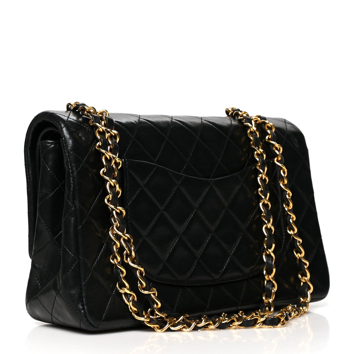 Lambskin Quilted Medium Double Flap Black