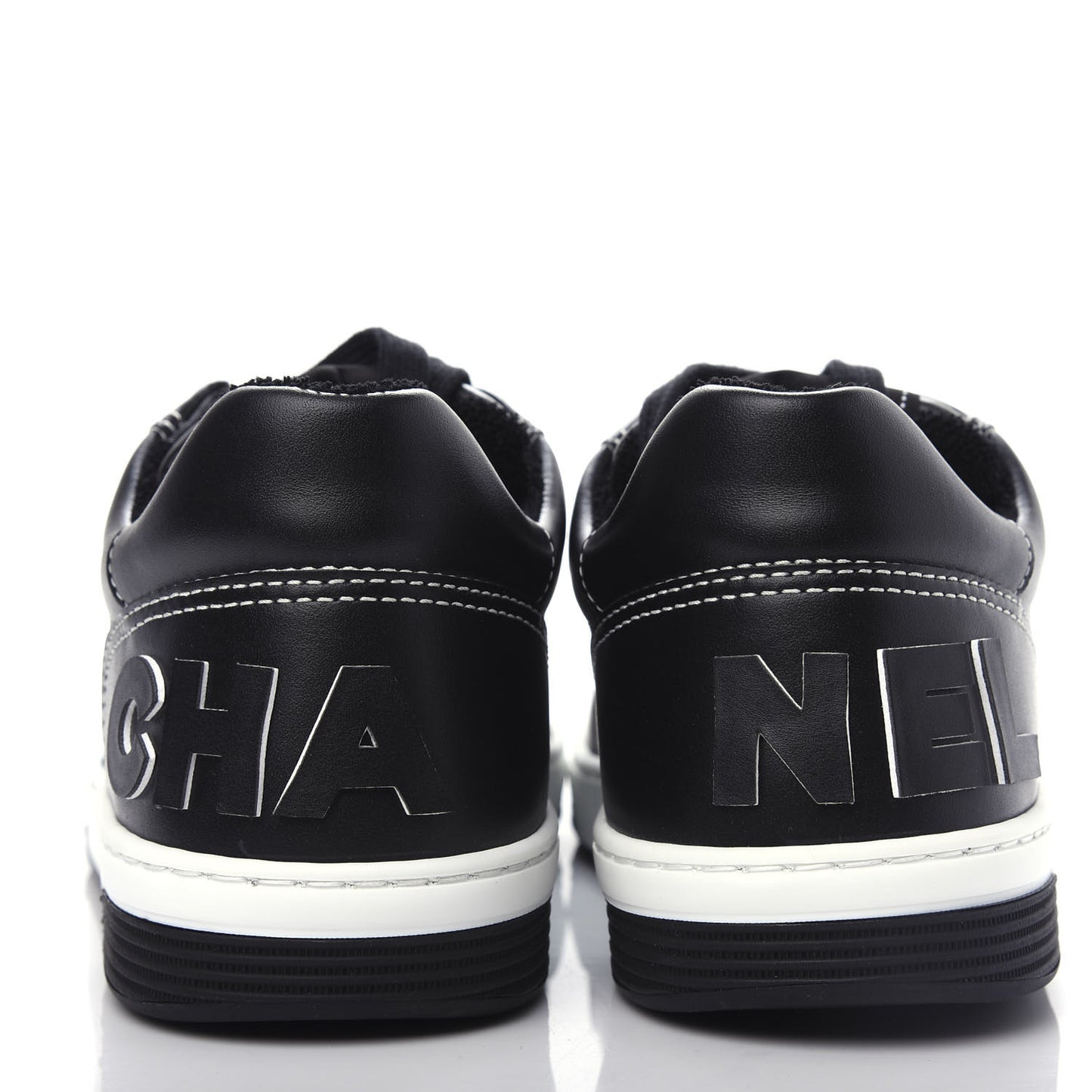 Calfskin Womens Logo Sneakers 38 Black White