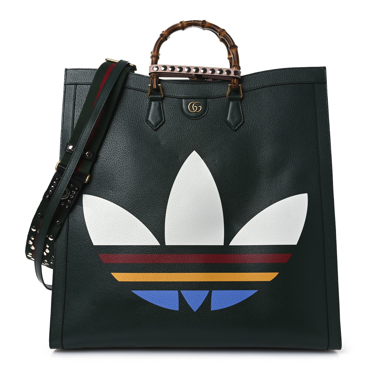 Gucci X Adidas Textured Dollar Calfskin Stripe Studded Maxi Diana