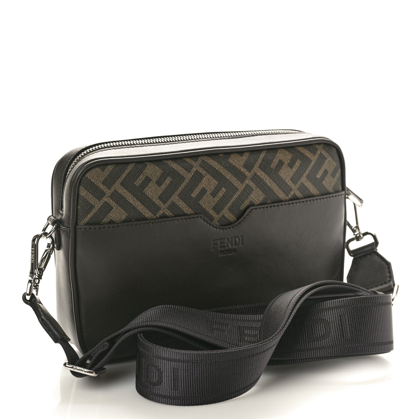 Shiny Glazed Fabric Vitello Cover FF 1974 Logo Medium Camera Case Tobacco Moro Giallo Ebano