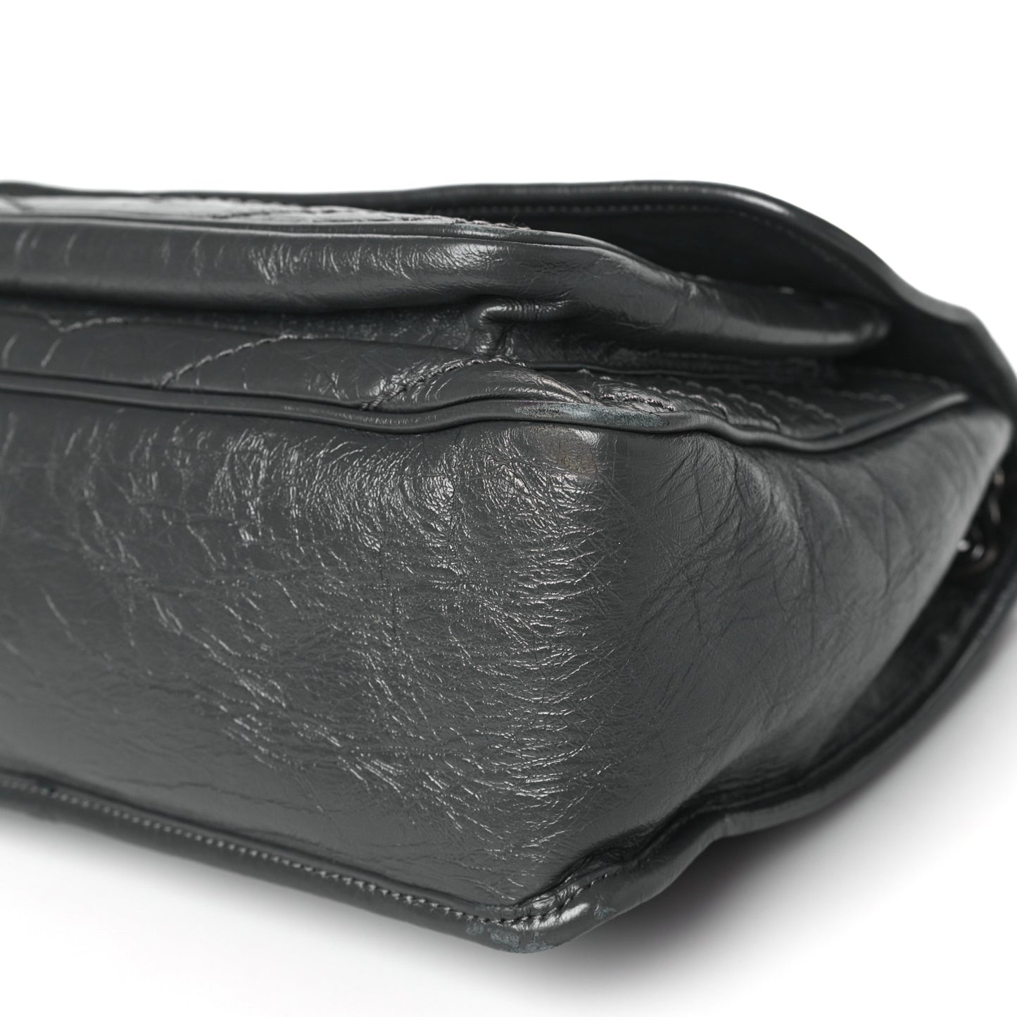 Crinkled Calfskin Matelasse Monogram Medium Niki Chain Satchel Storm