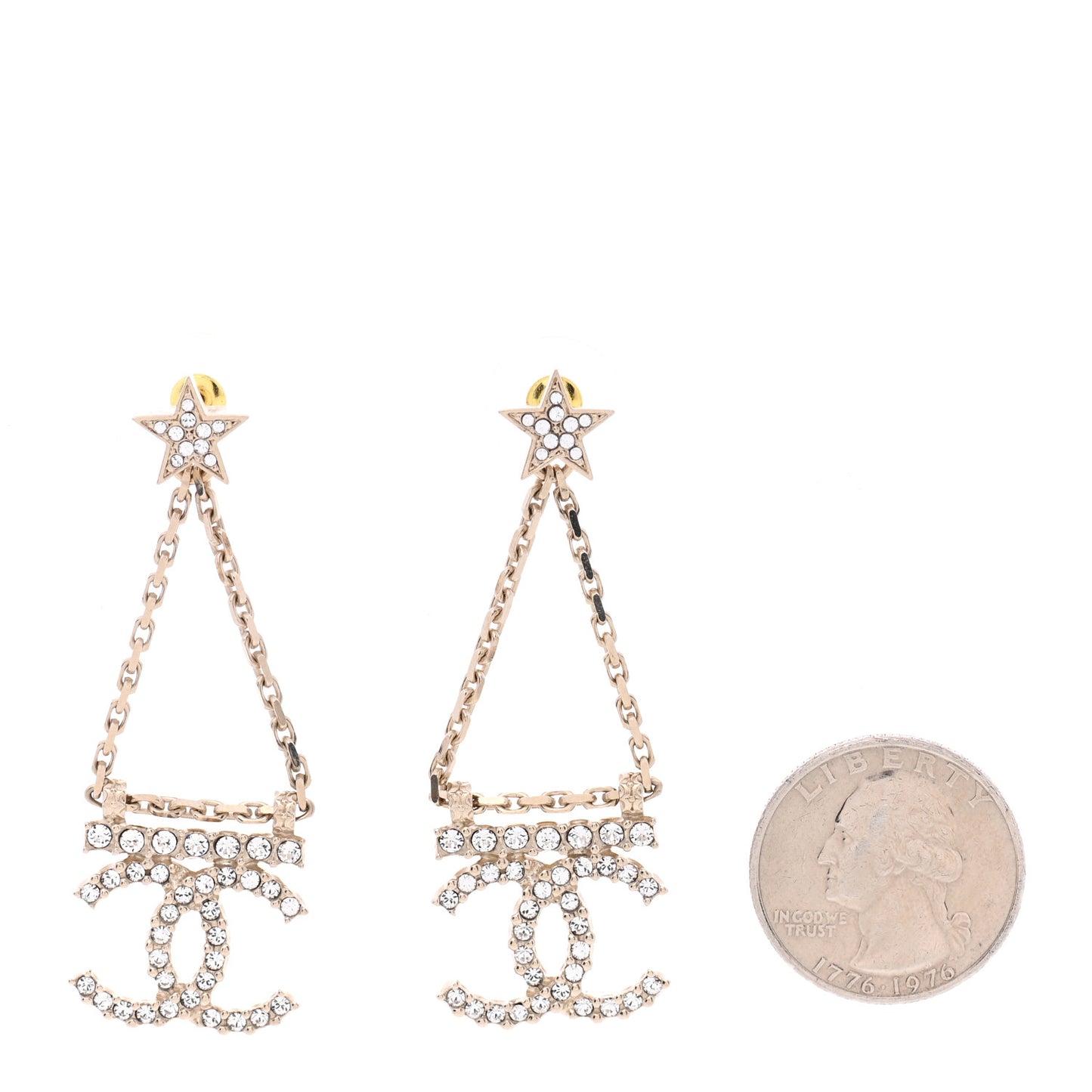 Crystal Star Drop CC Earrings Gold